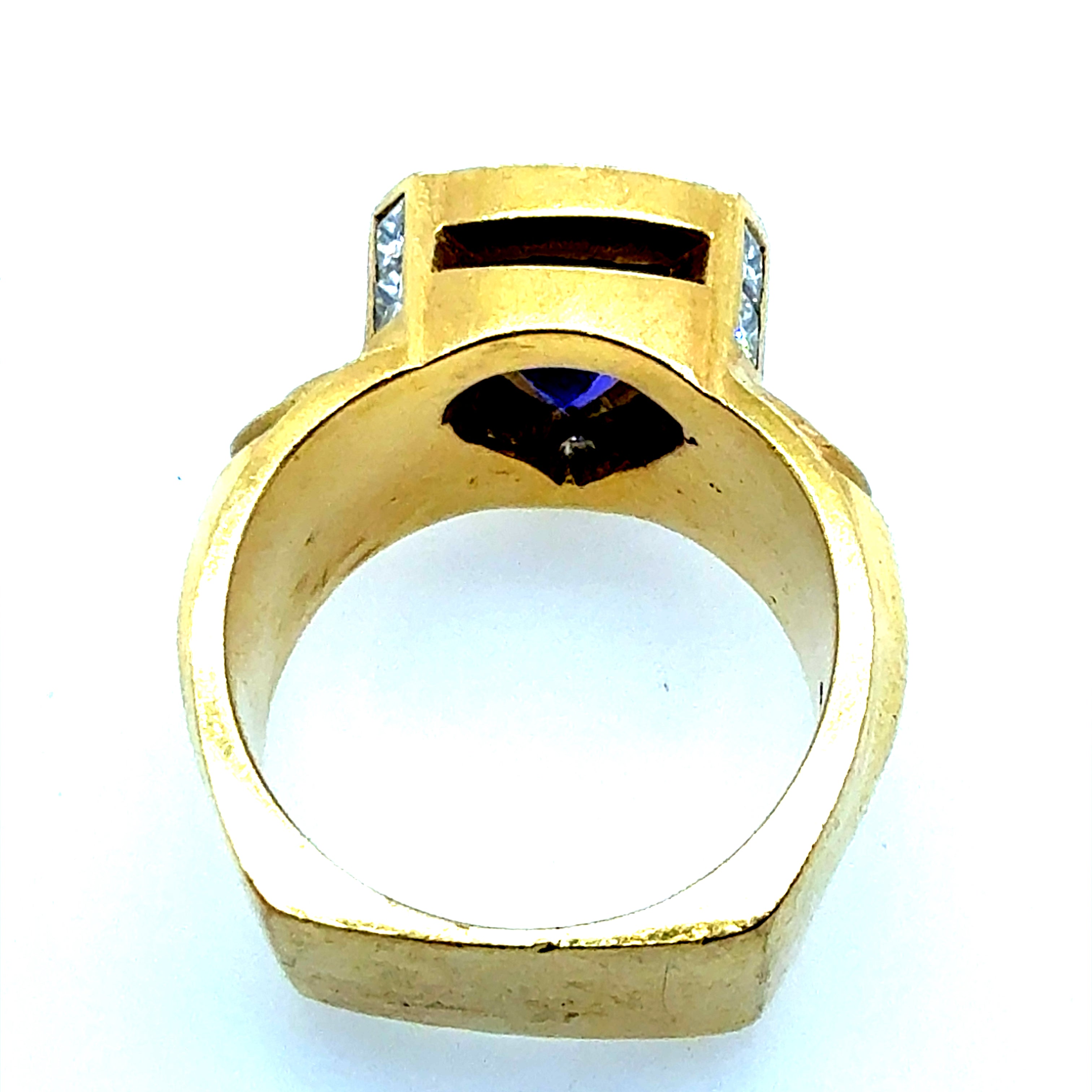 Retro Gold 2.5 Carat Natural Tanzanite & Diamond Statement Ring Circa 1980