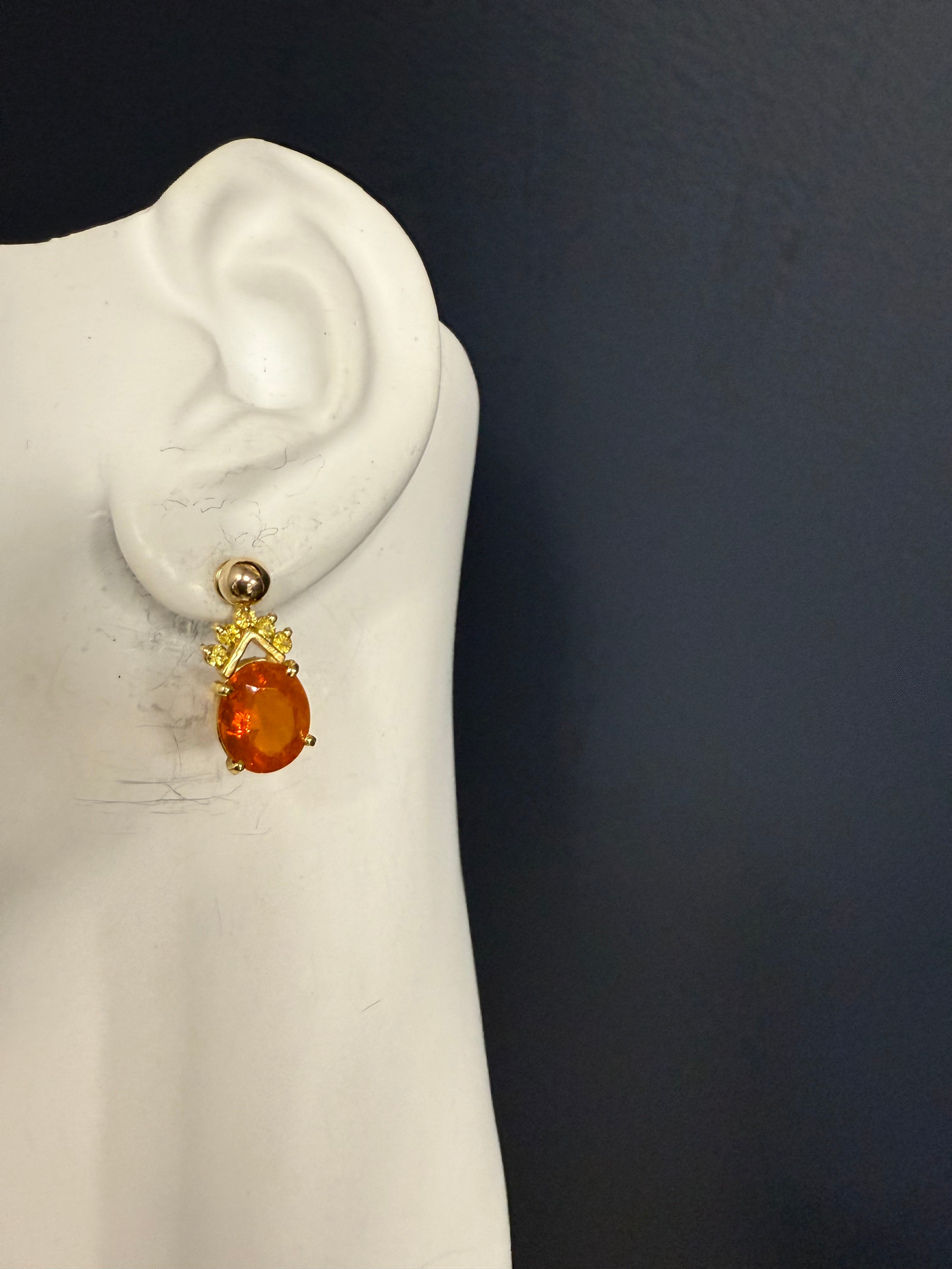 Retro Gold Natural Oval Orange Mexican Opal Statement Drop Earrings