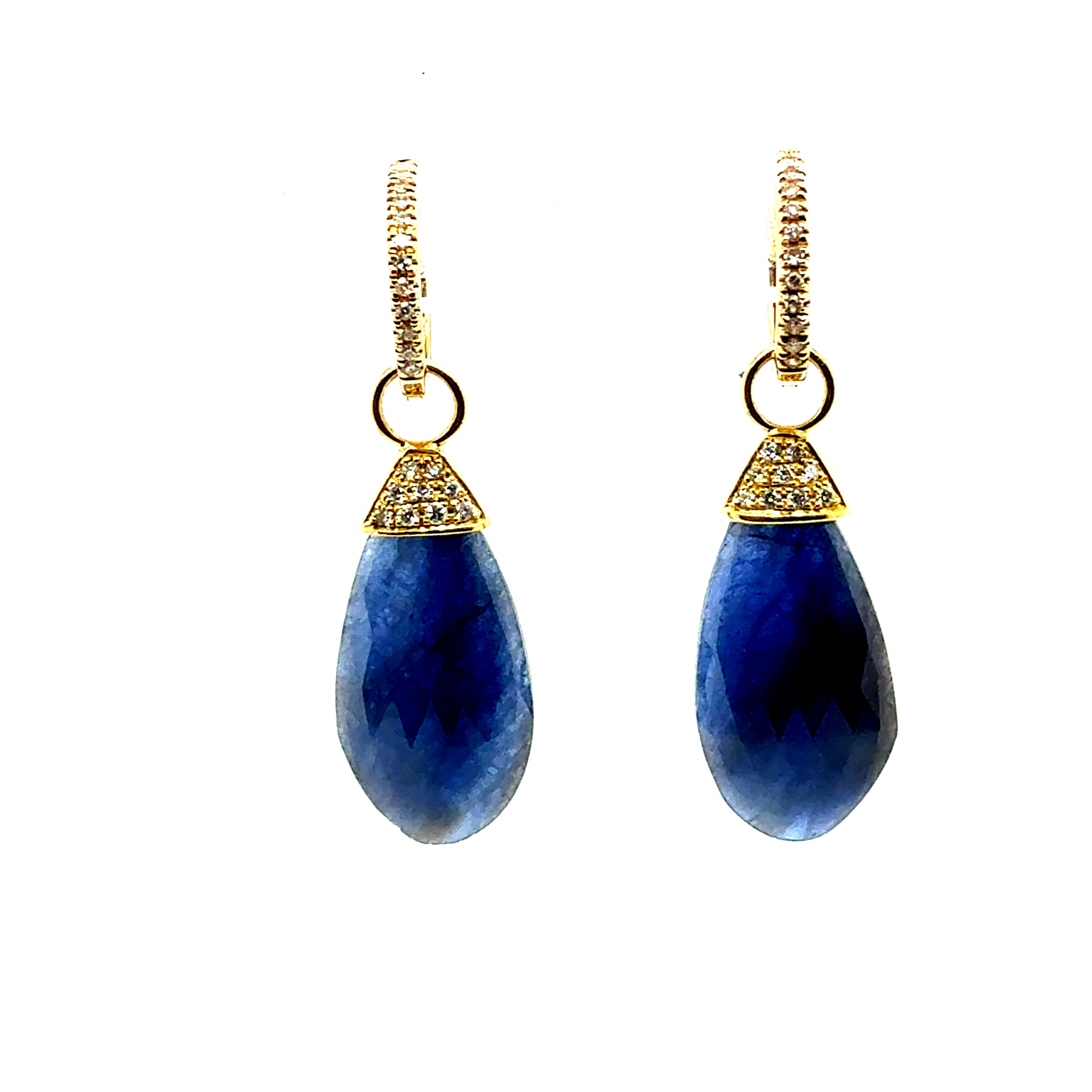 Modern Gold Natural Rose-Cut Sapphire and Diamond Drop Statement Earrings