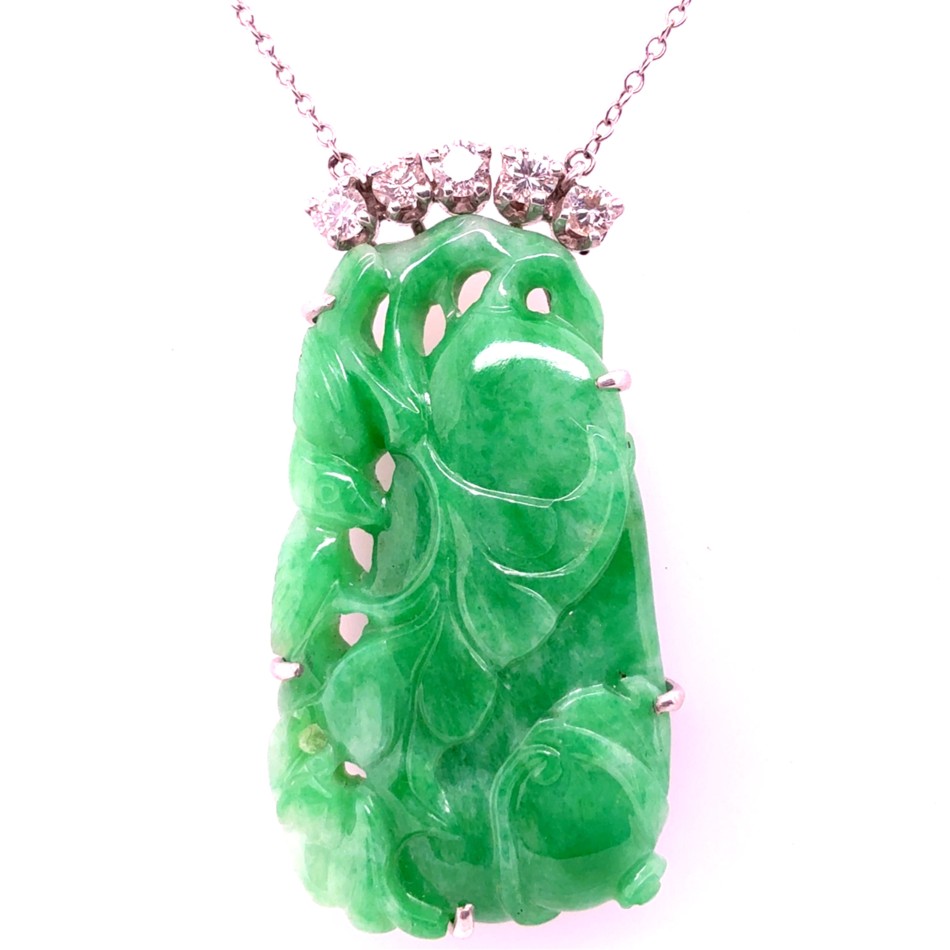 Retro Gold GIA Certified Natural Diamond & A Grade JADE Pendant Circa 1970