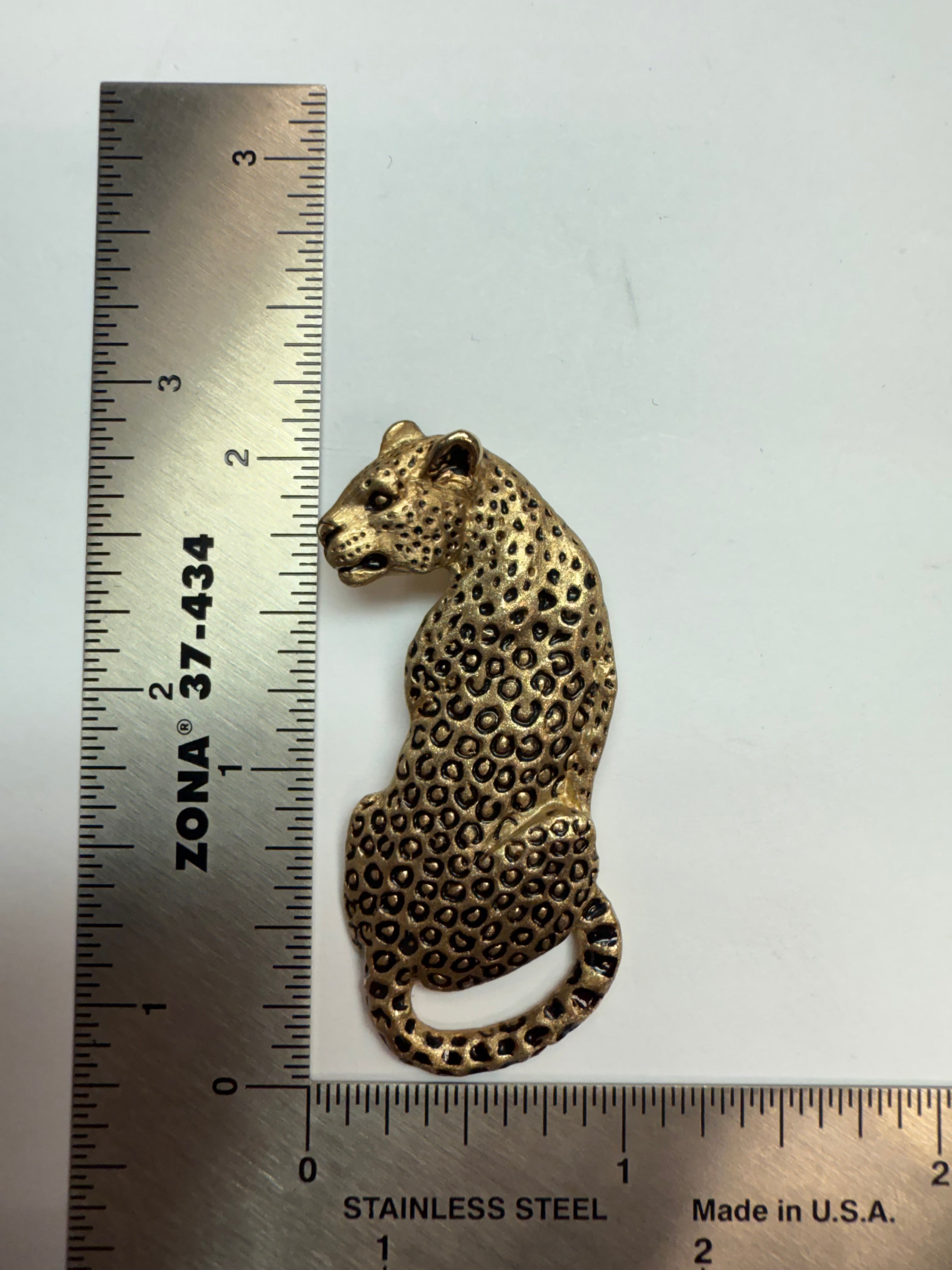Retro Yellow Gold Leopard Pendant Numbered 28/300 by Gayle Knight