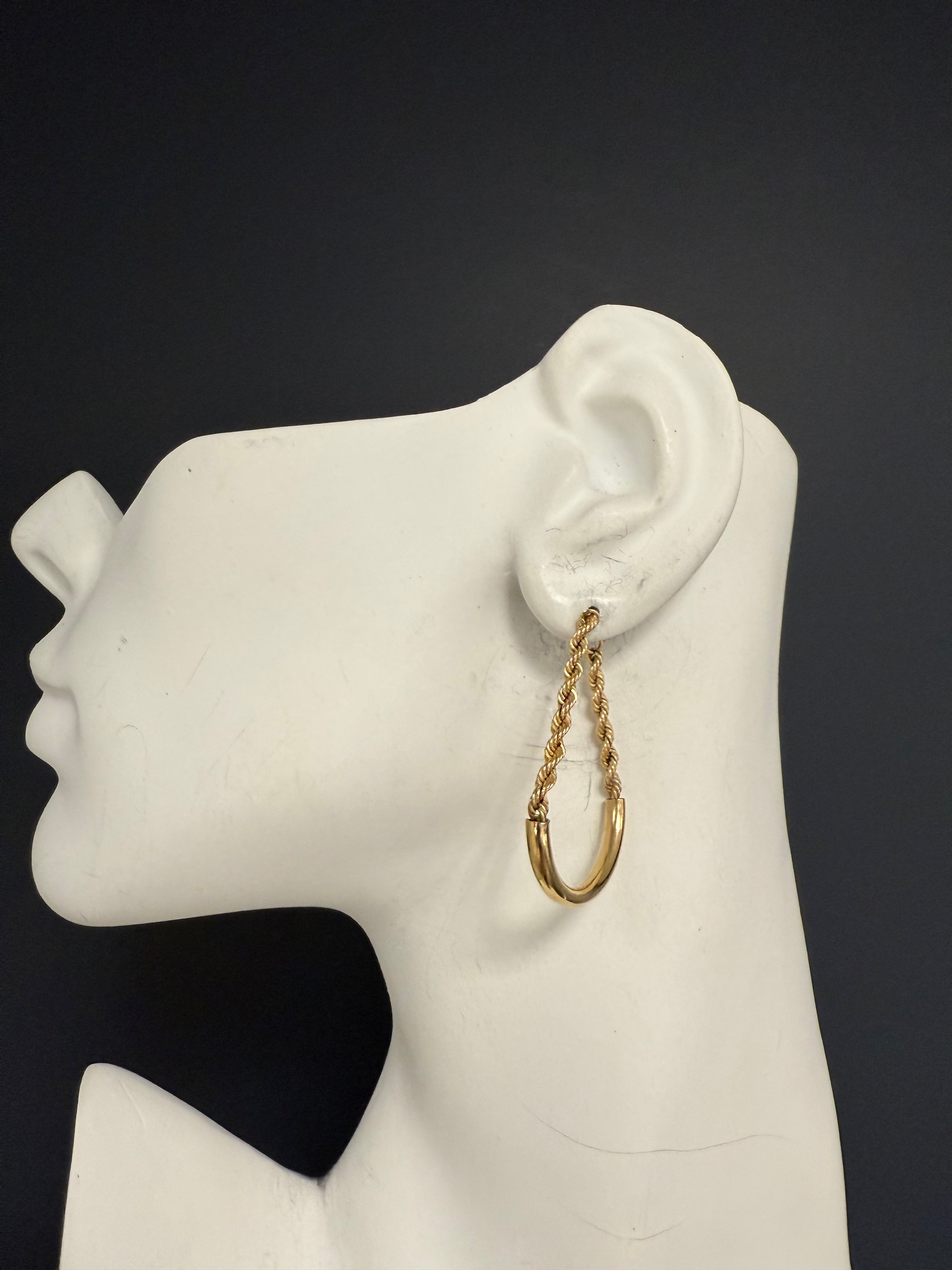 Retro Yellow Gold Rope Chain And Half Moon Hoop Earrings Circa 1980