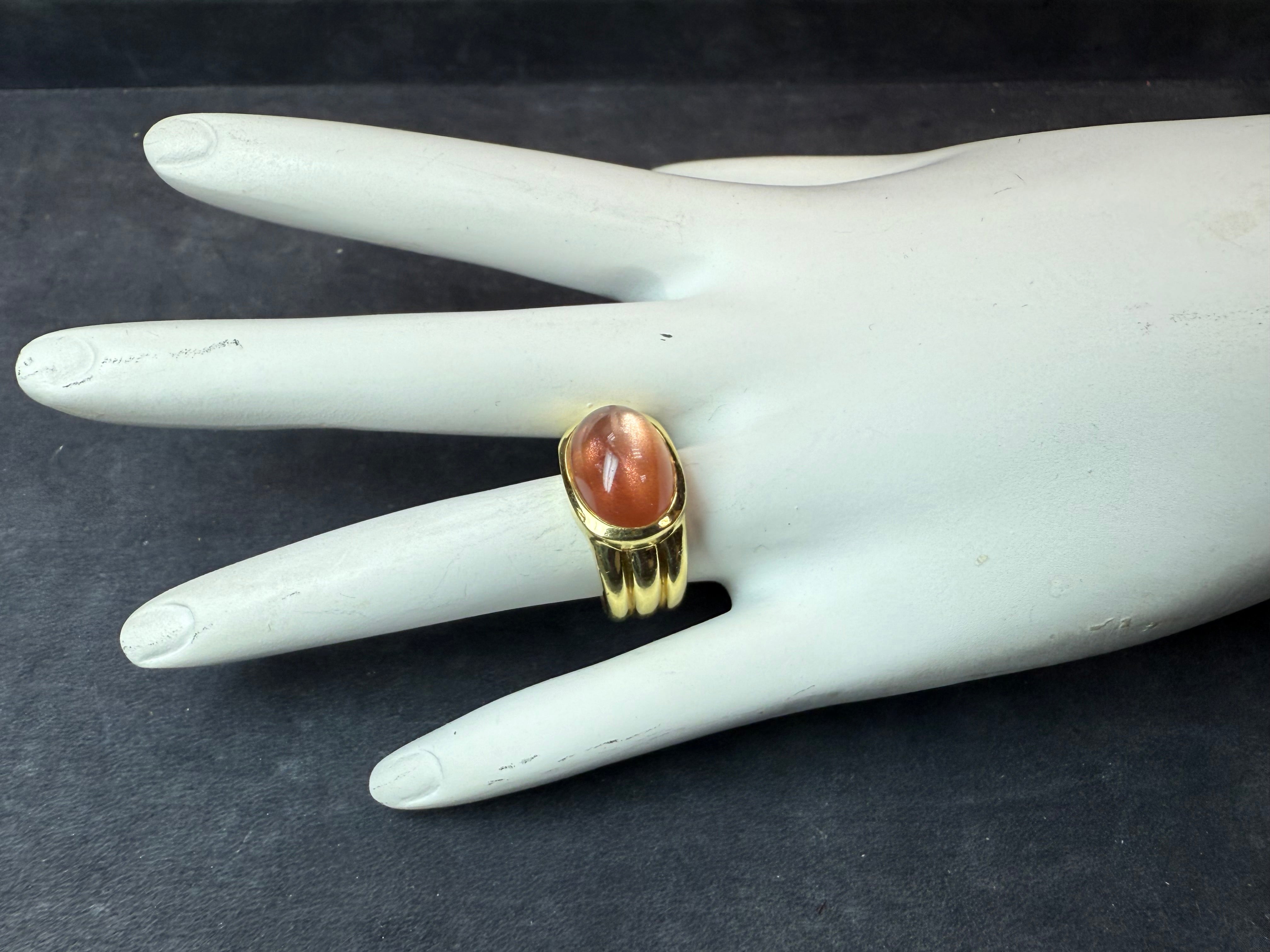 Retro Yellow Gold Cabochon Sunstone Feldspar Cocktail Ring, Circa 1980