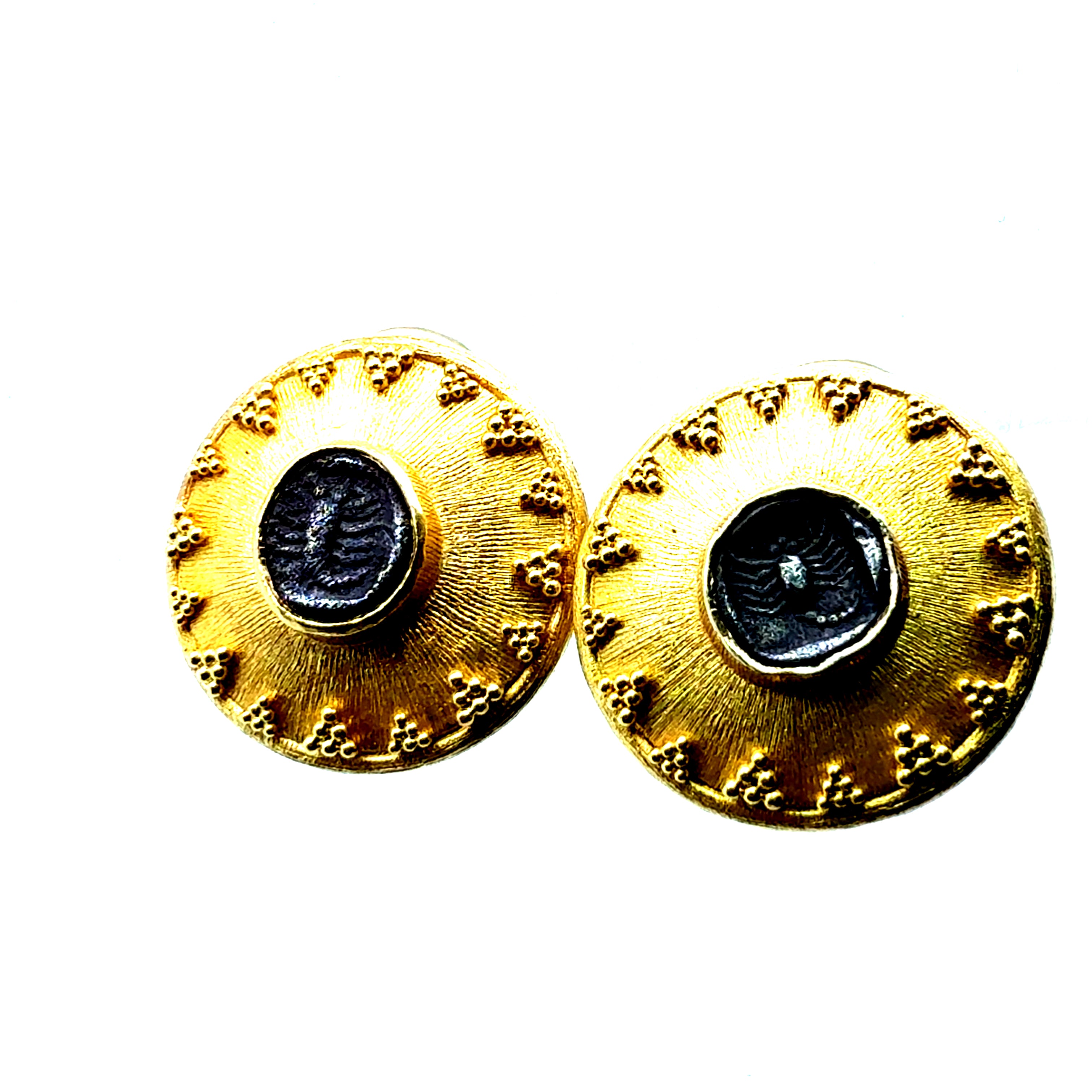 Retro 22K Gold Ancient Scorpion Coin Statement Earrings Hallmarked IRA 1997