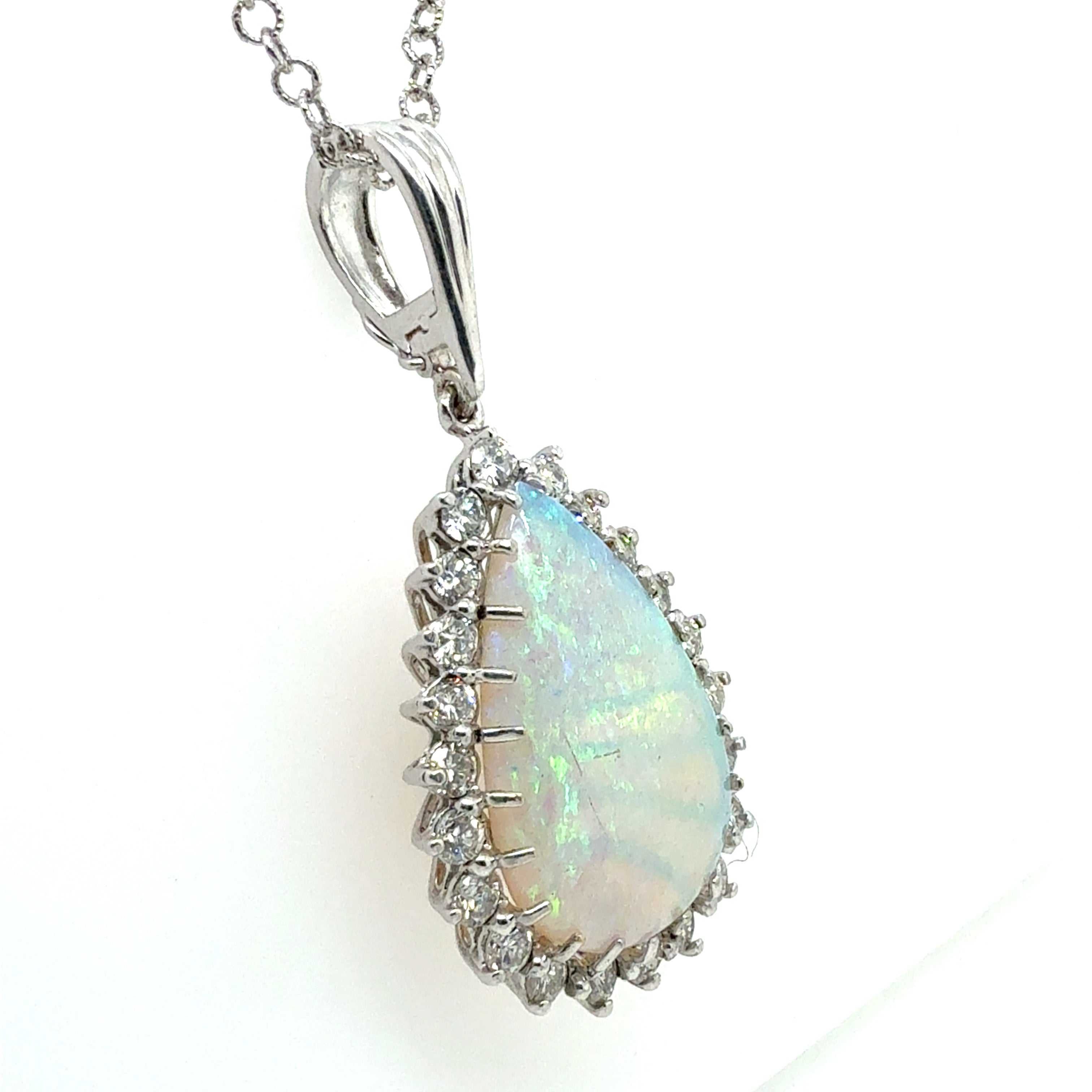 Retro Gold 8 Carat Natural Australian Opal & Diamond Statement Pendant 1990