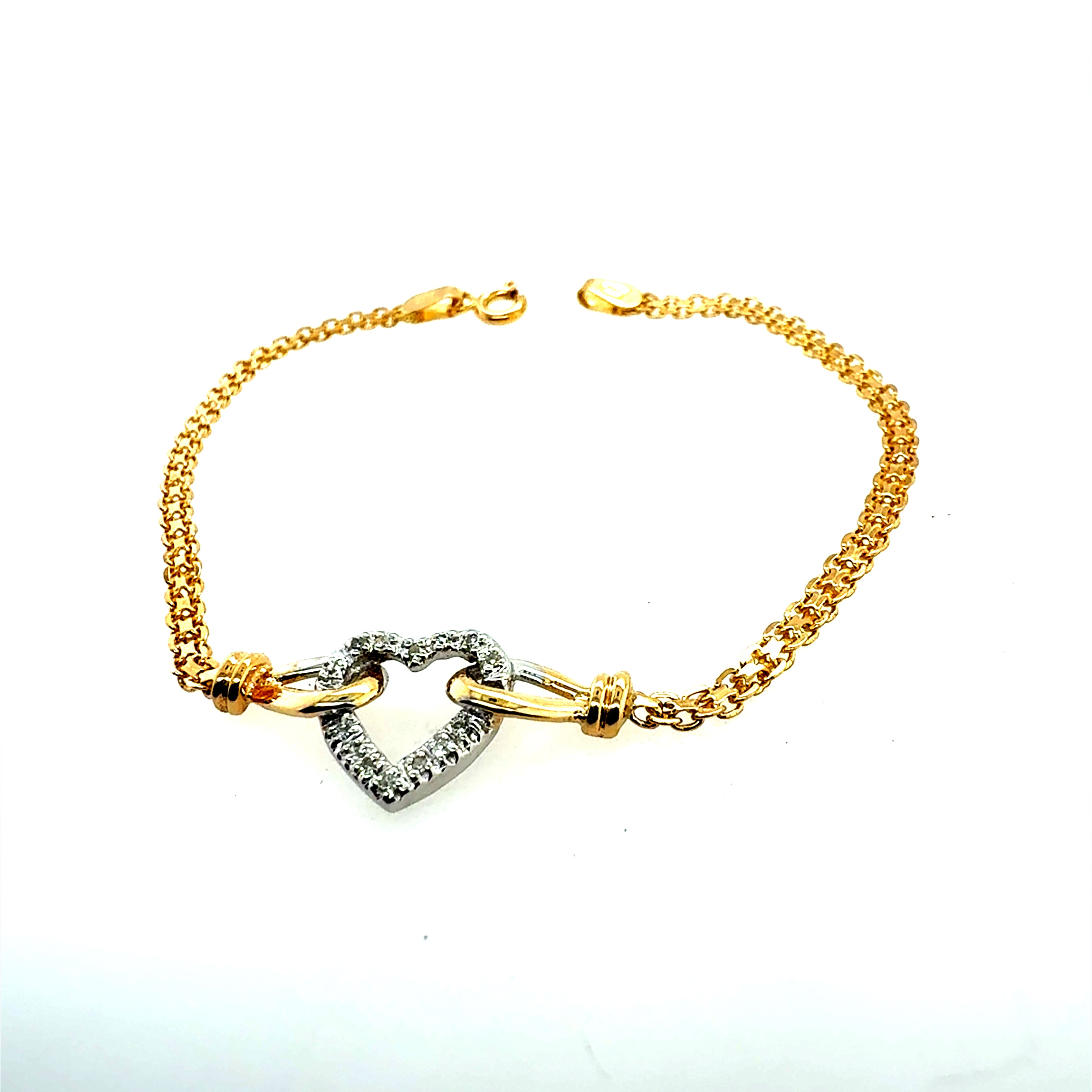 Retro 14K Two Tone Gold Natural Diamond Heart Bracelet Circa 1980