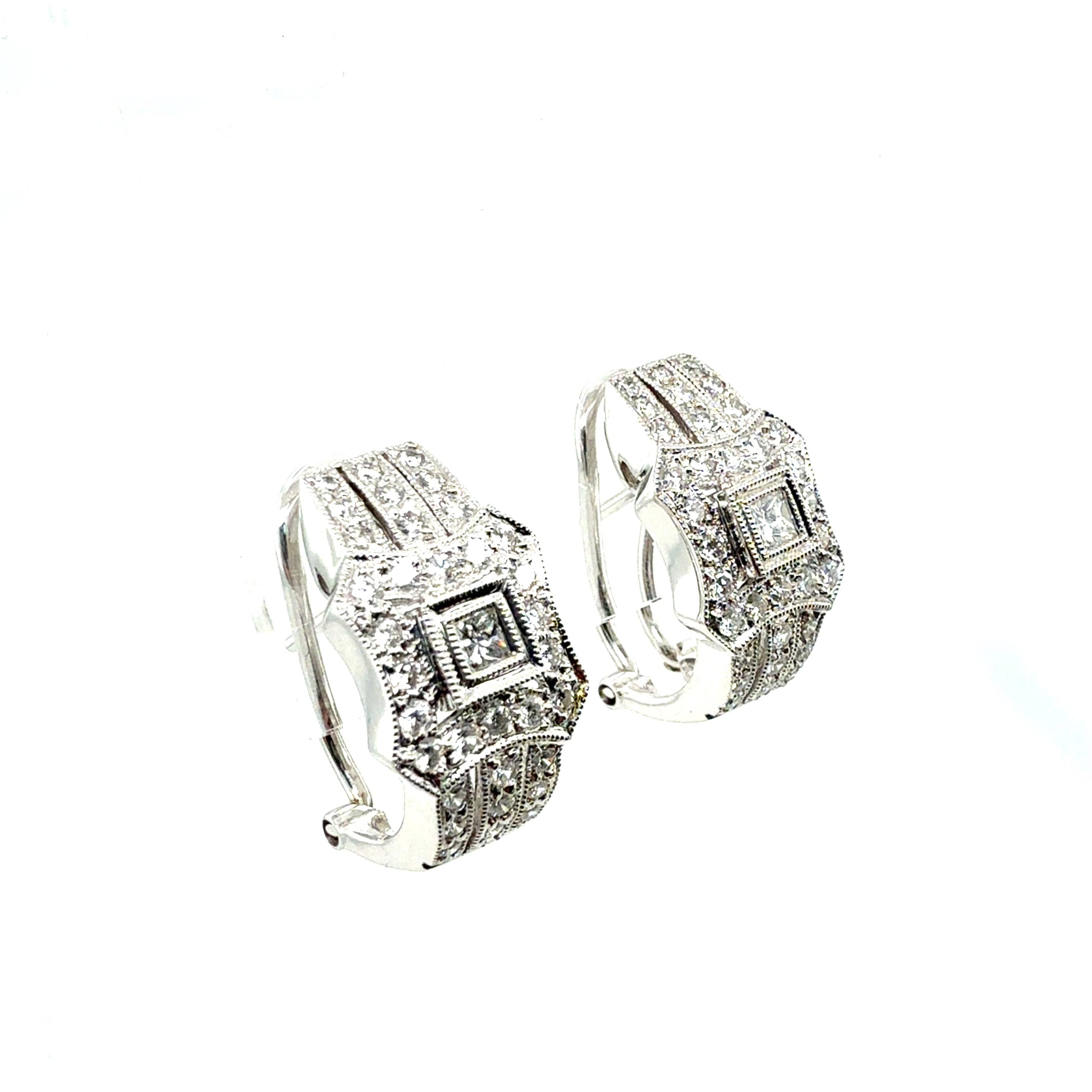 Modern 18K White Gold 1.25 Carat Natural Colorless Diamond Clip Earrings