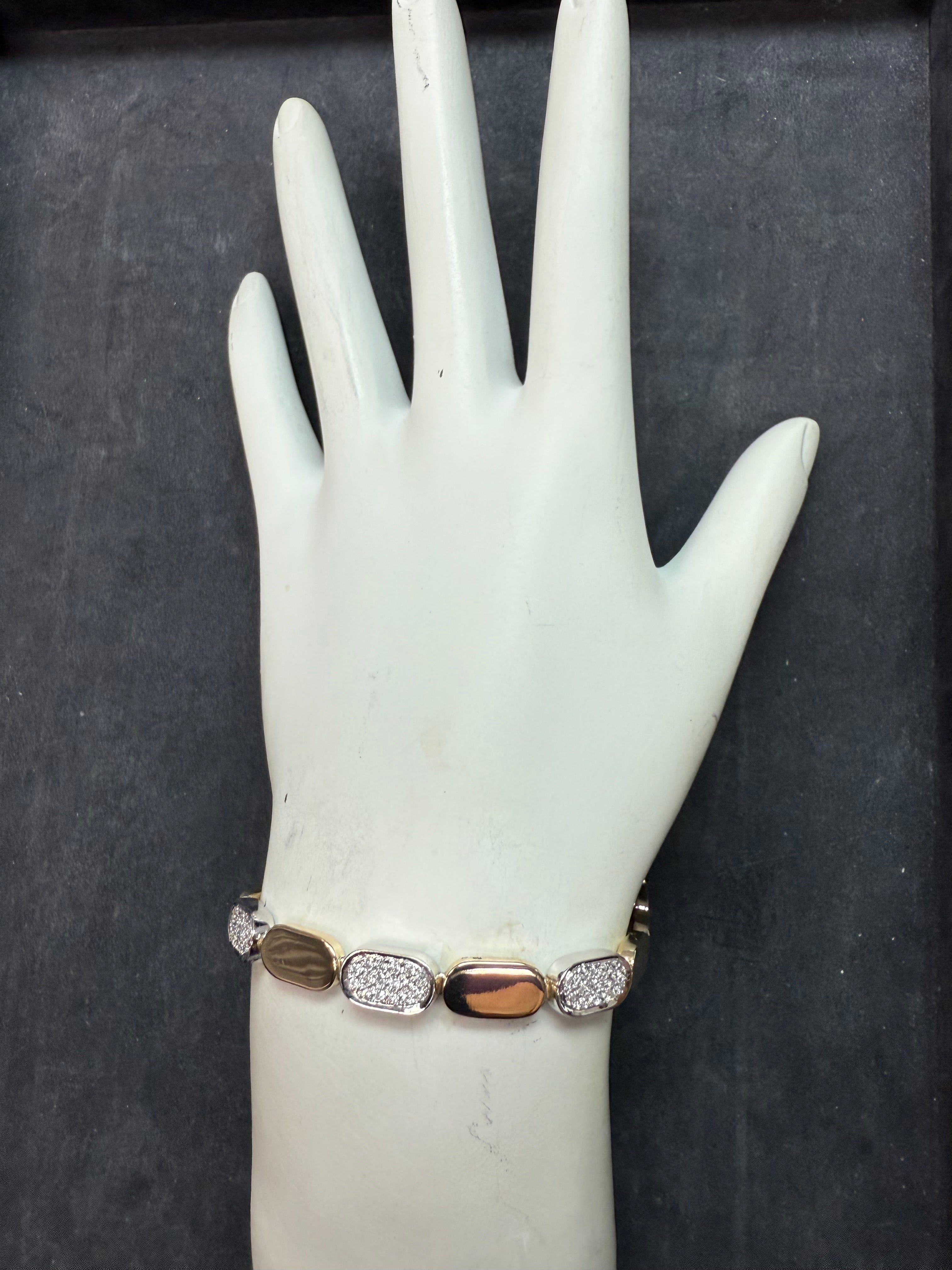 Retro Two Tone Gold 0.50 Carat Natural Diamond Bracelet Circa 1990 Italy