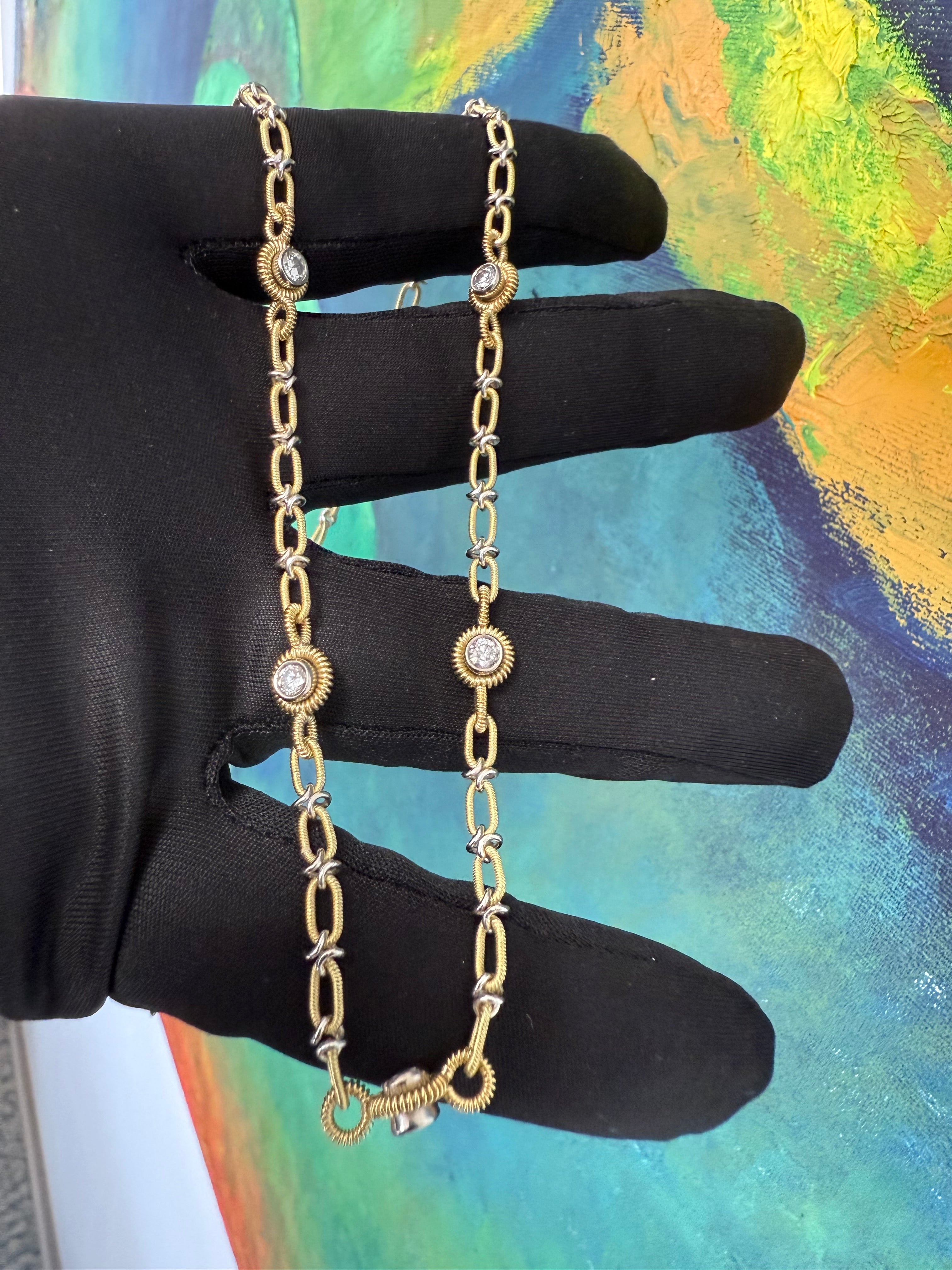 Retro Two Tone Gold 1.5 Carat Natural Diamond Statement Necklace Made in Italy