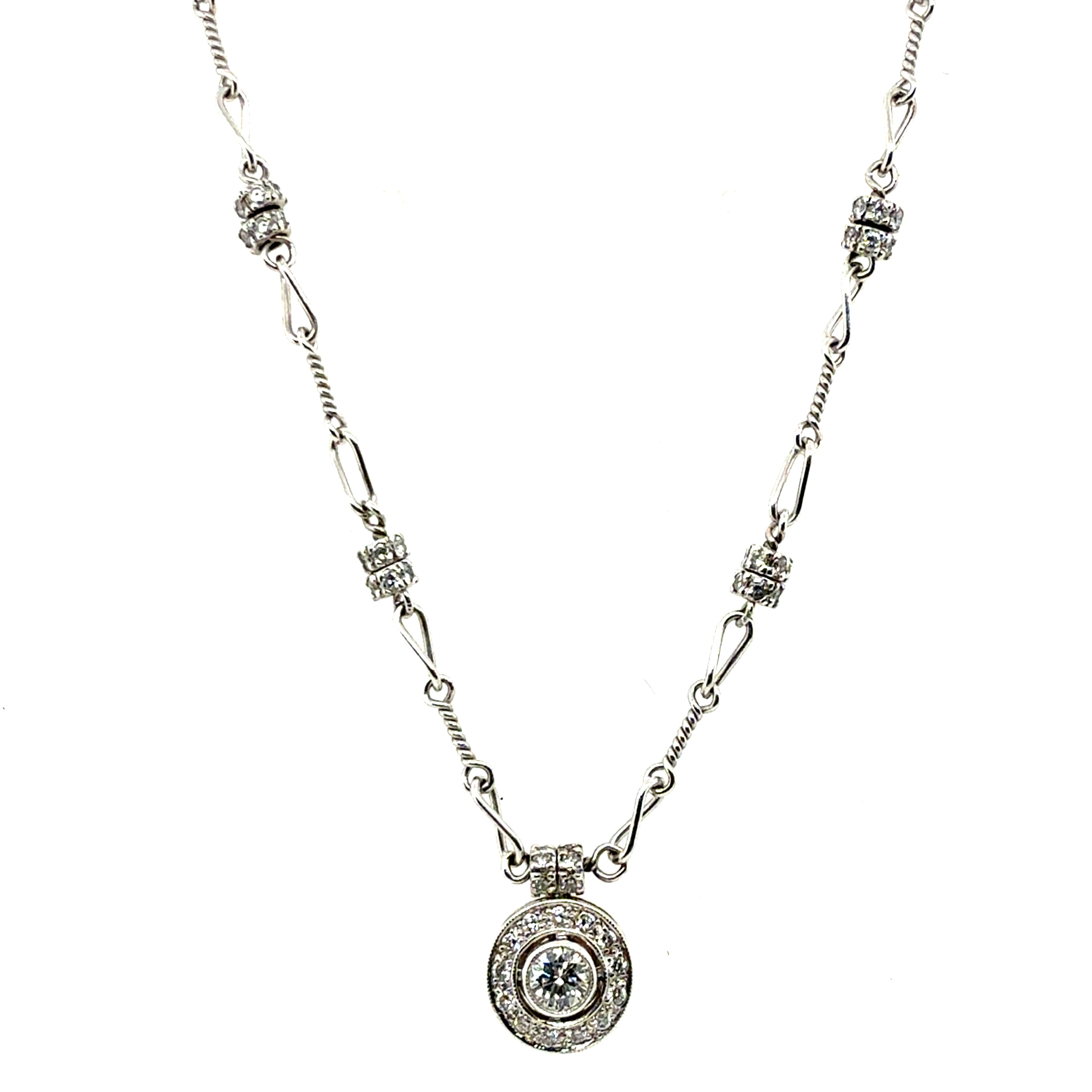 Retro Platinum and Gold 1 Carat Natural Diamond Necklace Pendant by Pepi
