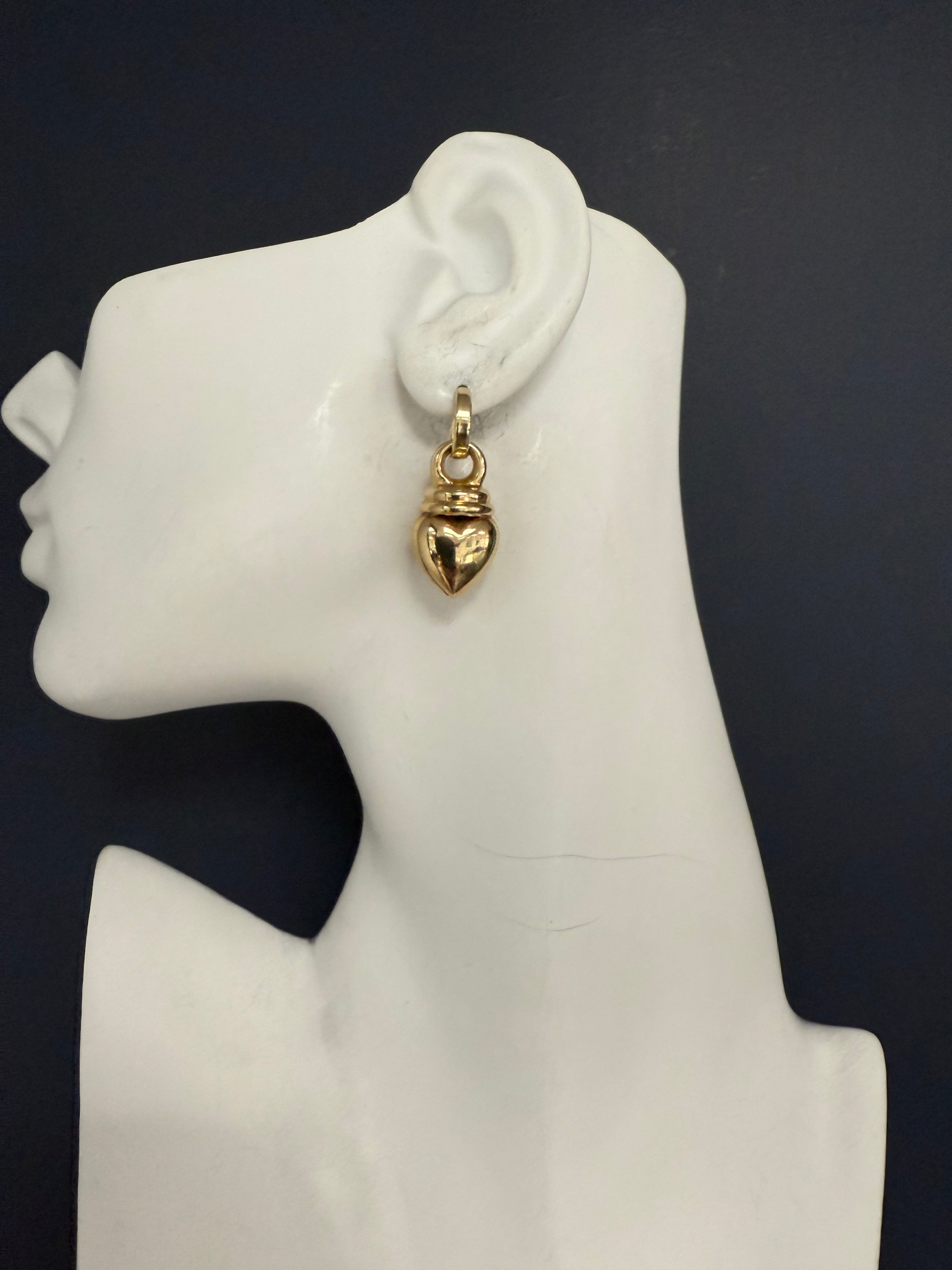 Retro Yellow Gold Heart Shape Drop Enhancer Statement Earrings Lightweight