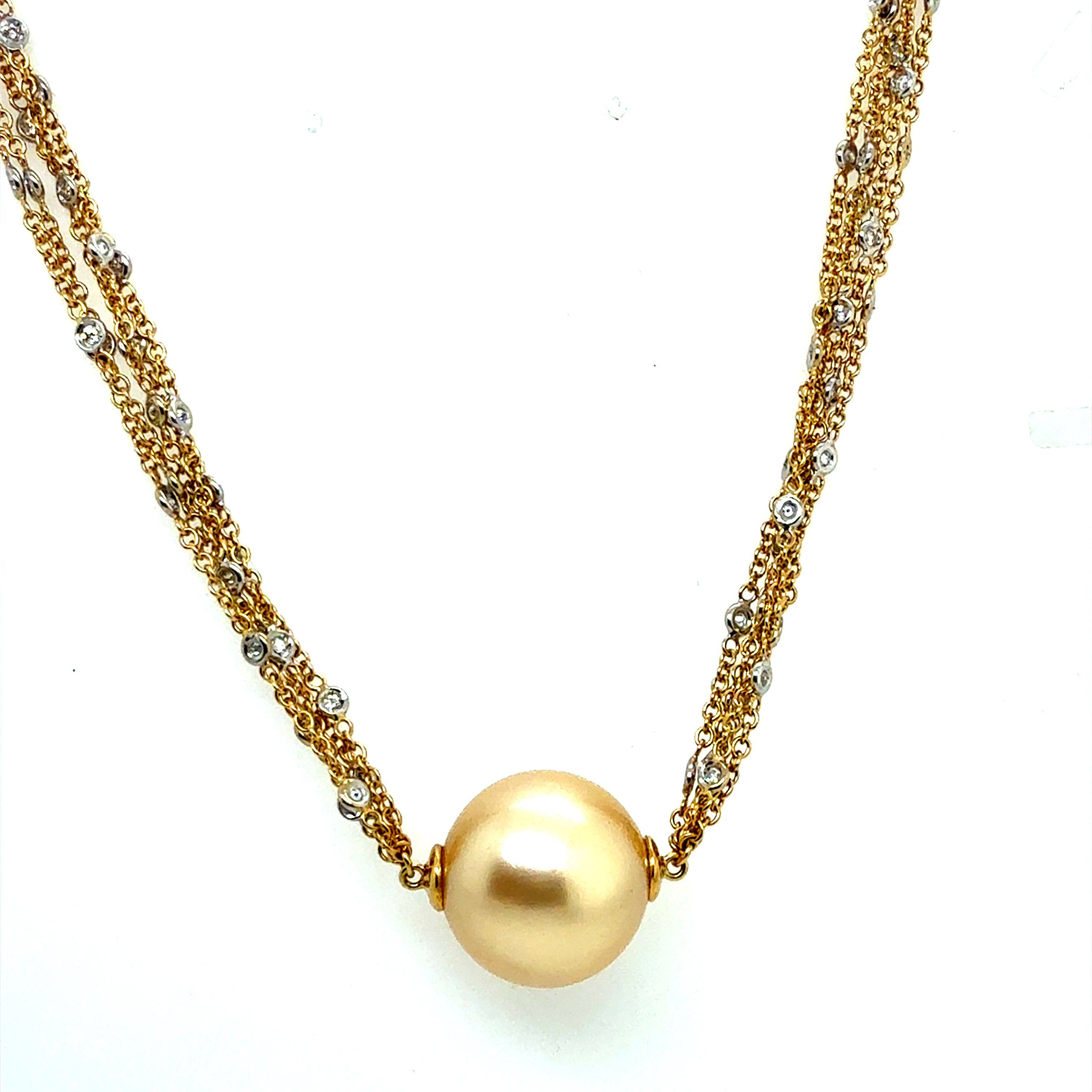 Modern Gold 1ct Diamond & 15mm Golden South Sea Pearl Necklace by HERCO