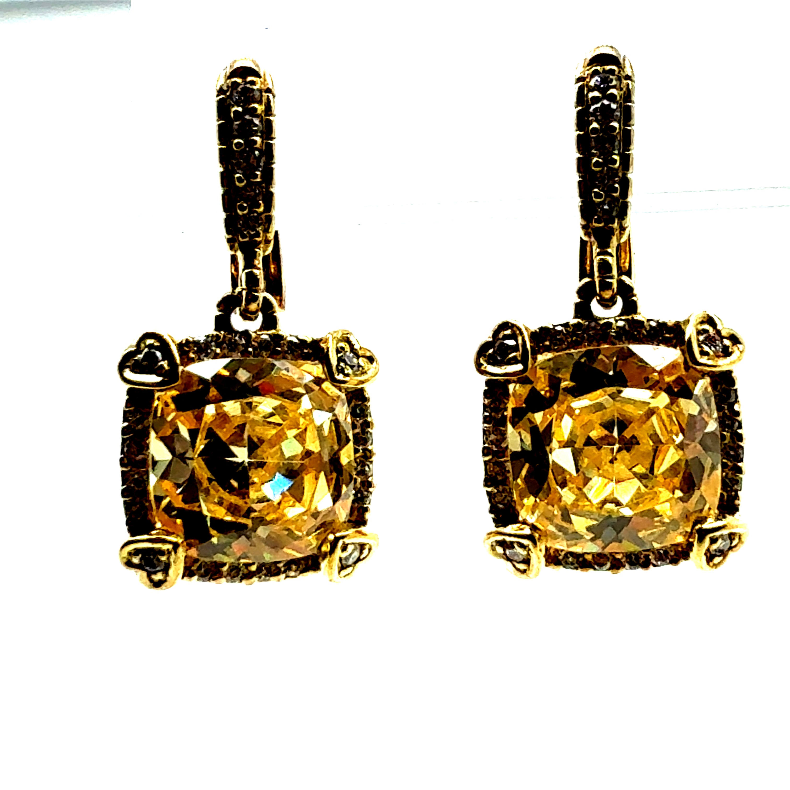 Modern 18K Yellow Gold 0.5 Carat Natural Diamond & Canary CZ Drop Earrings