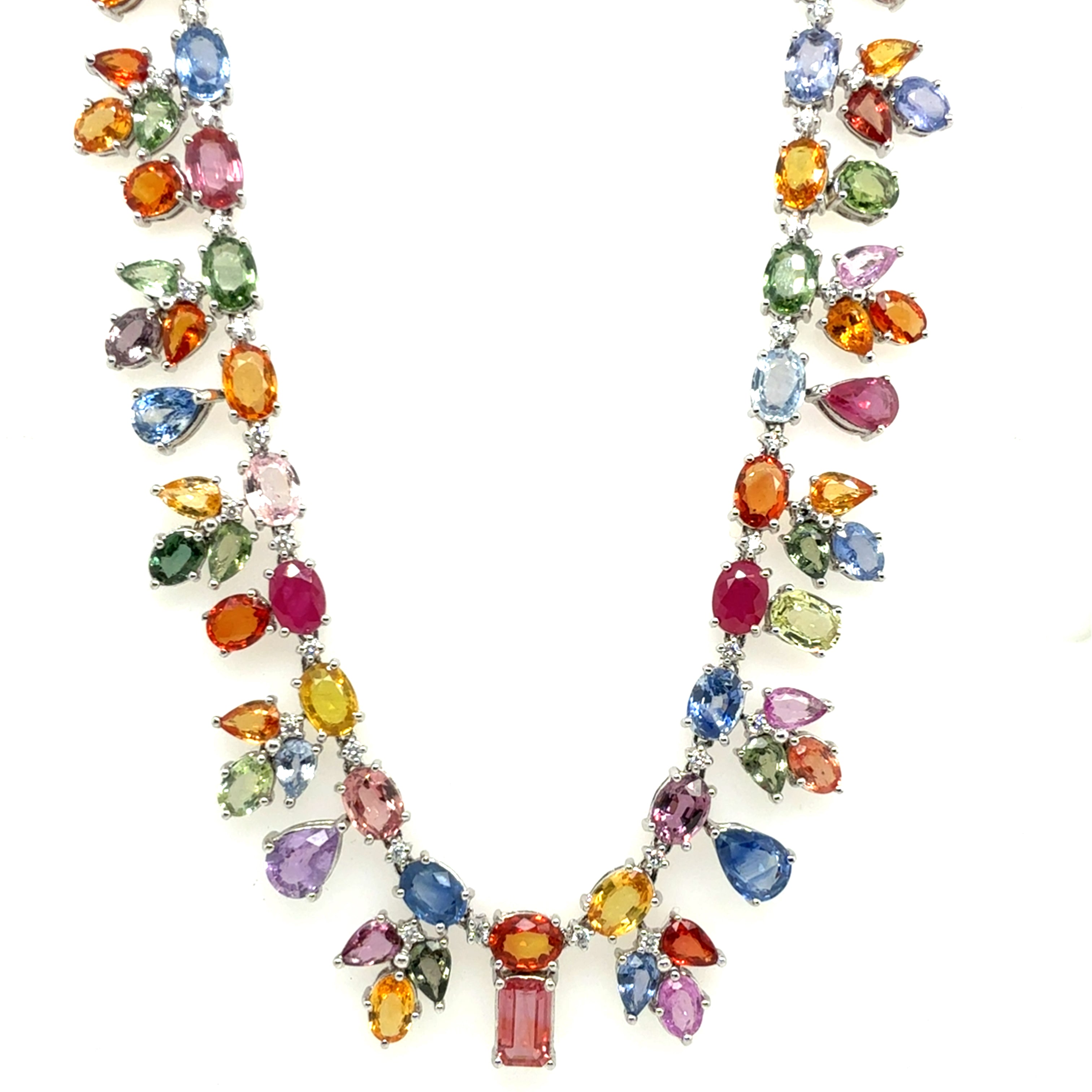 Modern Gold 78.53 Carat Natural Sapphire & Multicolor Gem Tutti Frutti Necklace