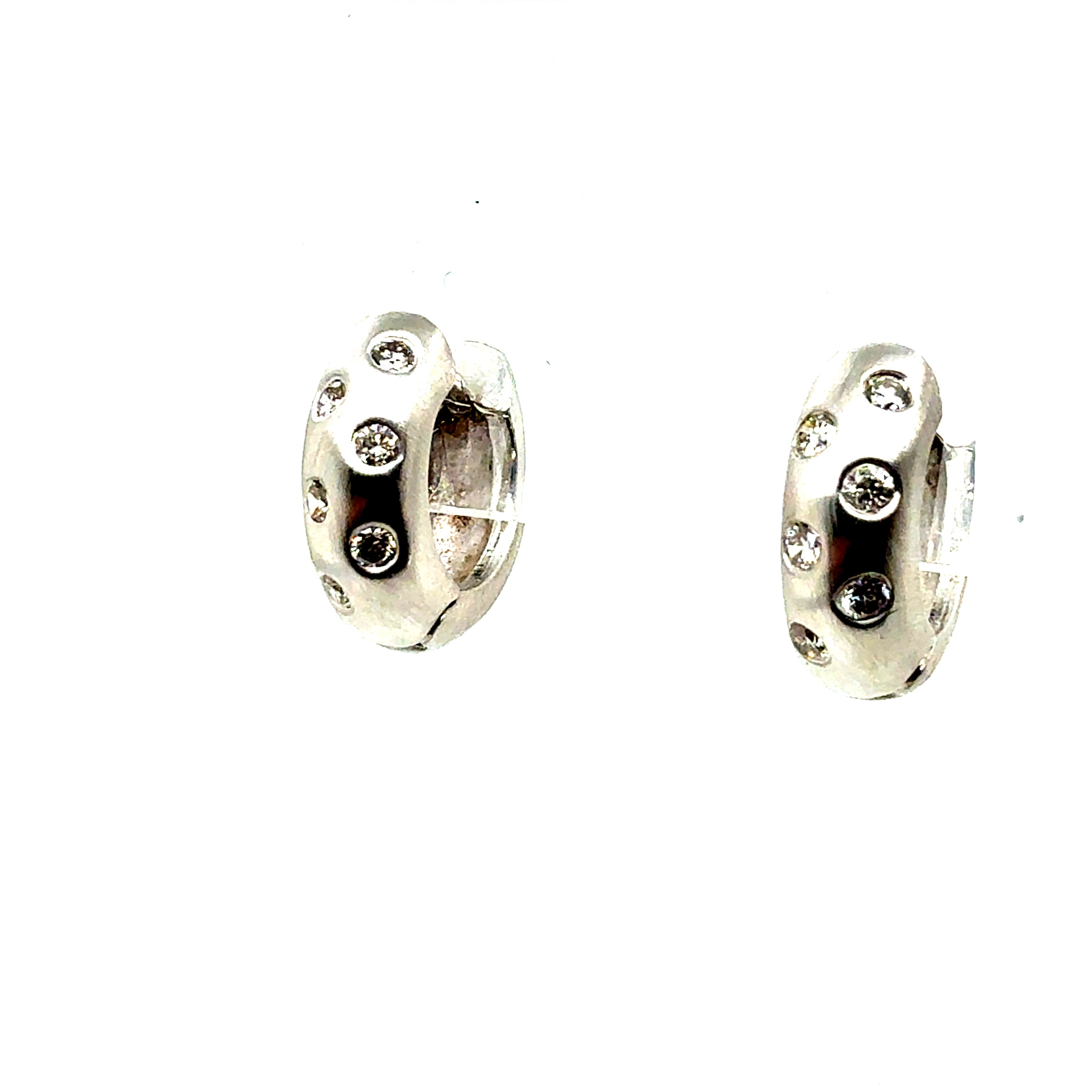 Modern White Gold Satin 0.30 Carat Natural Colorless Diamond Huggie Earrings