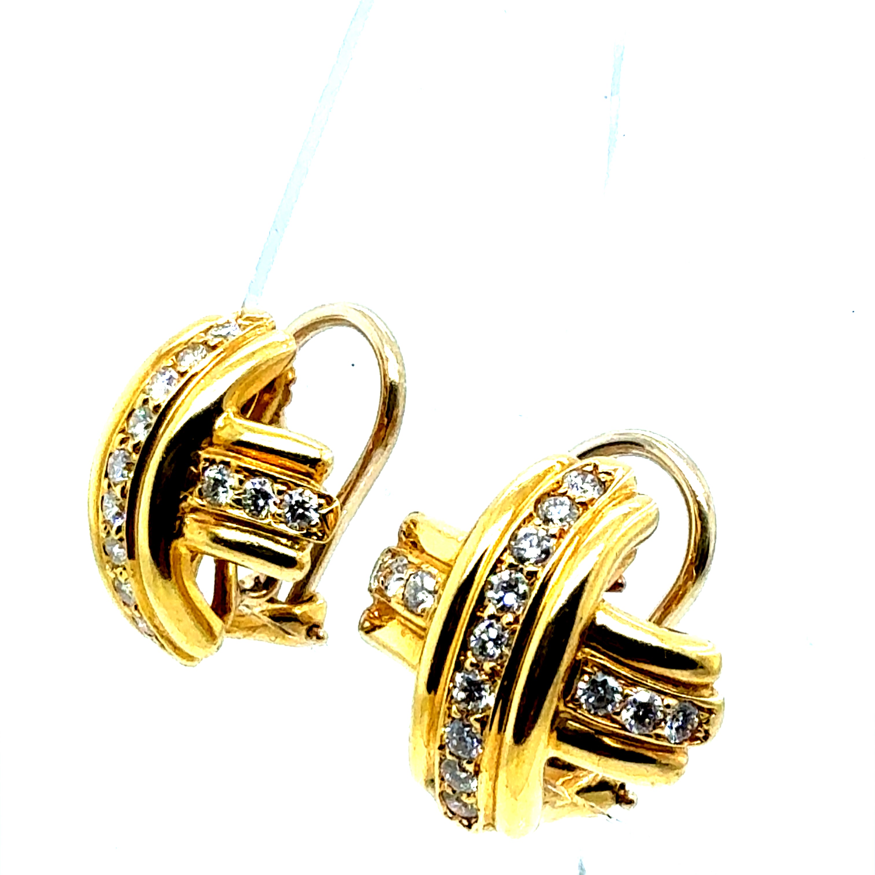 Retro Gold Tiffany & Co Natural One CT Colorless Diamond CrissCross Earrings