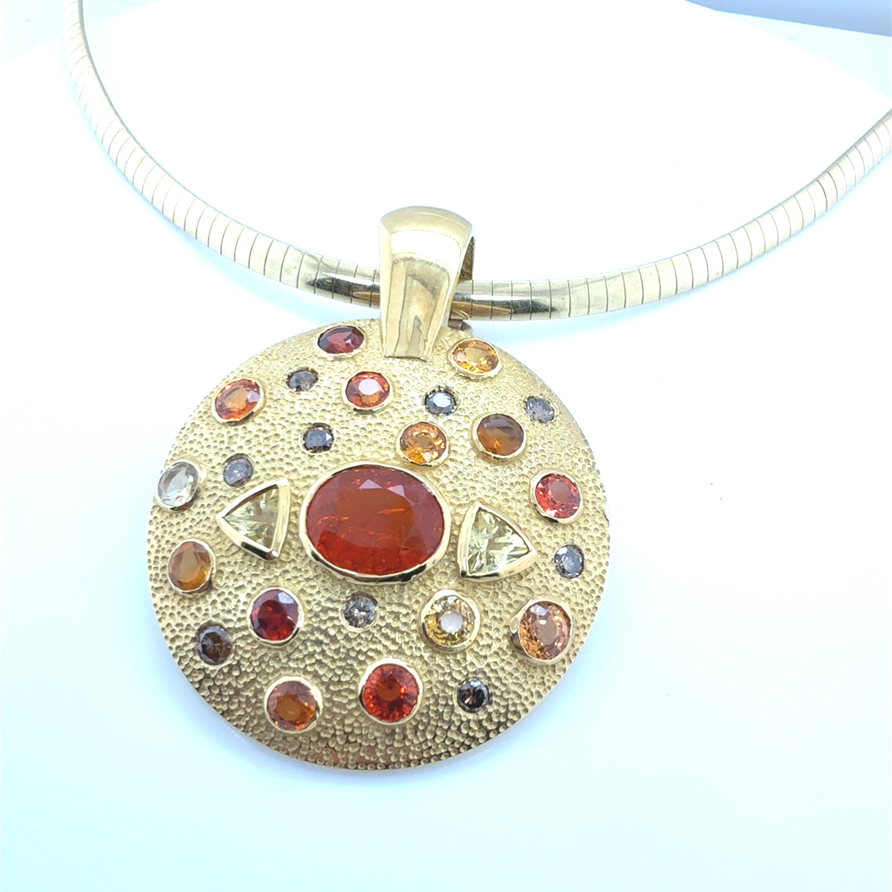 Retro Gold Natural Mexican Opal & Multicolor Gemstone Medallion Pendant