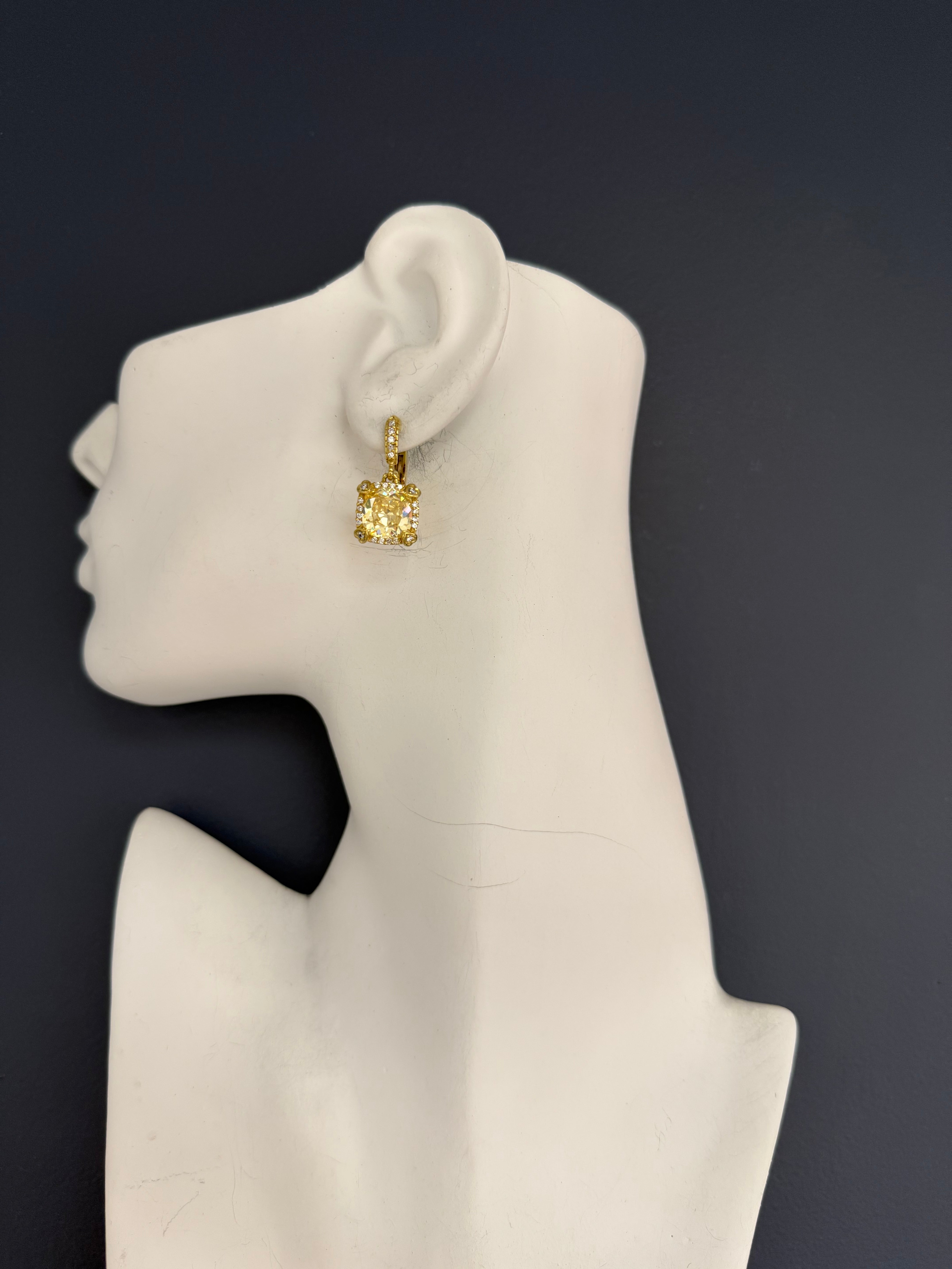 Modern 18K Yellow Gold 0.5 Carat Natural Diamond & Canary CZ Drop Earrings