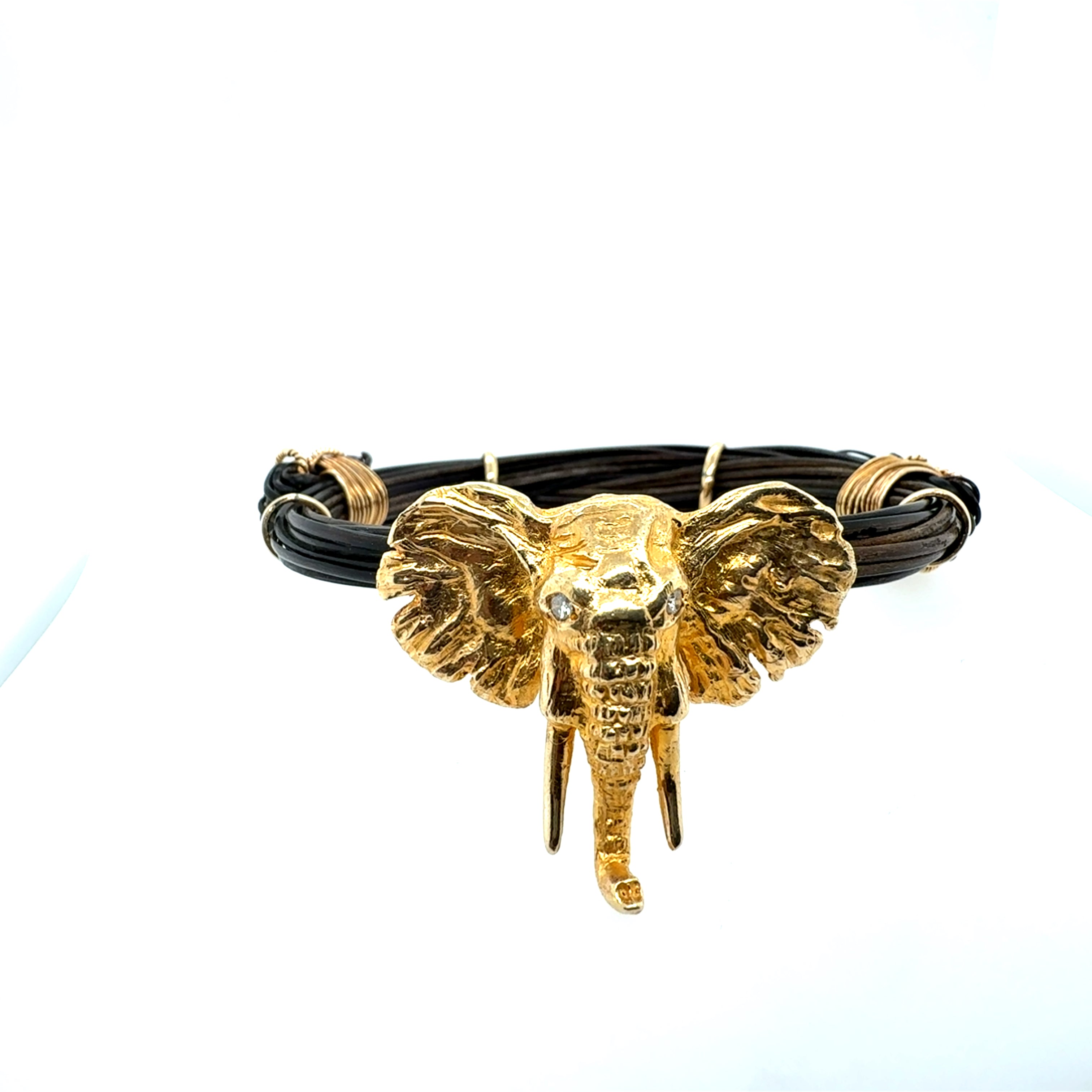 Rare Yellow Gold African Elephant Adjustable Hair Thread Bracelet Circa 1975