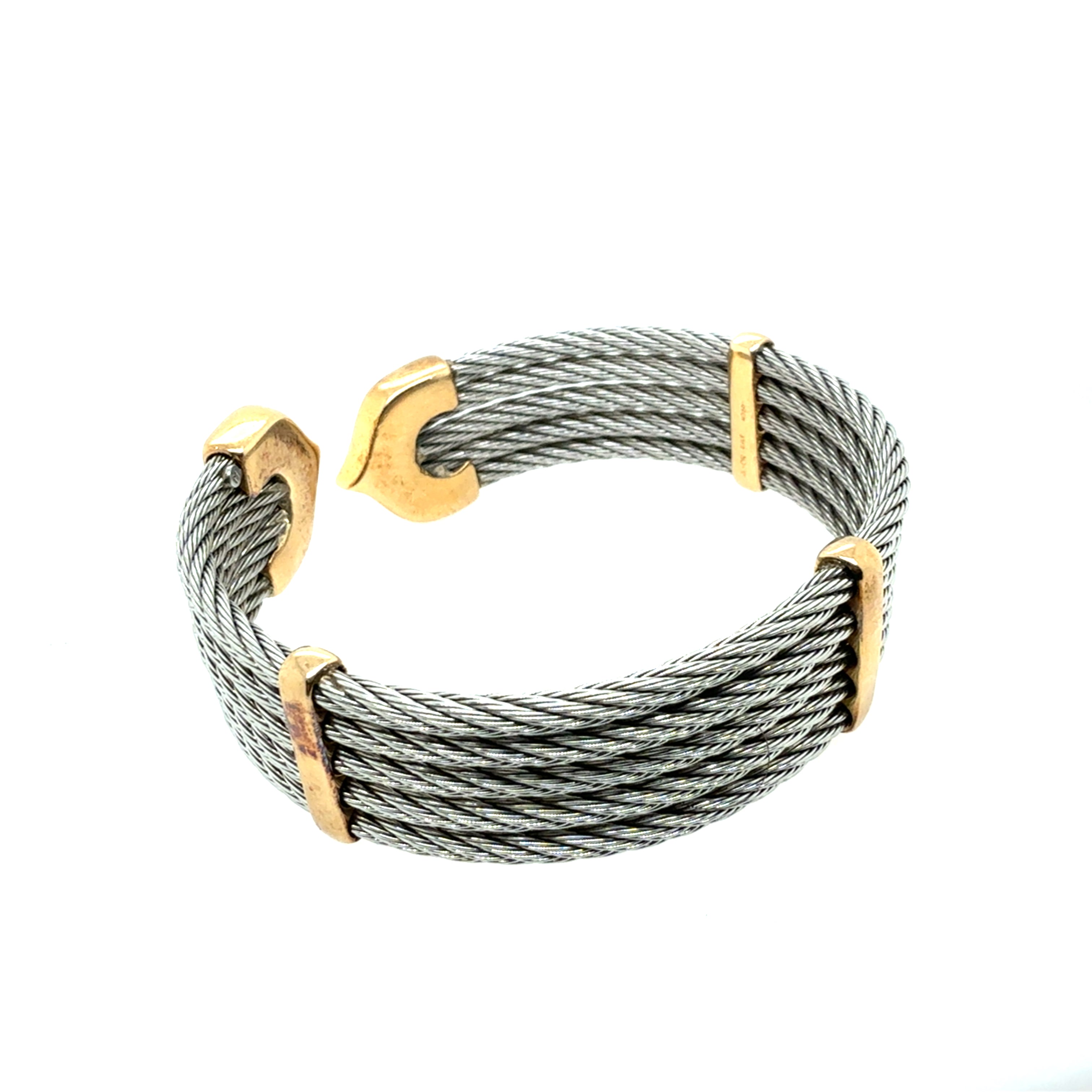 Retro Yellow Gold & Steel 0.50 Carat Natural Diamond Flexible Cuff Italy 1990