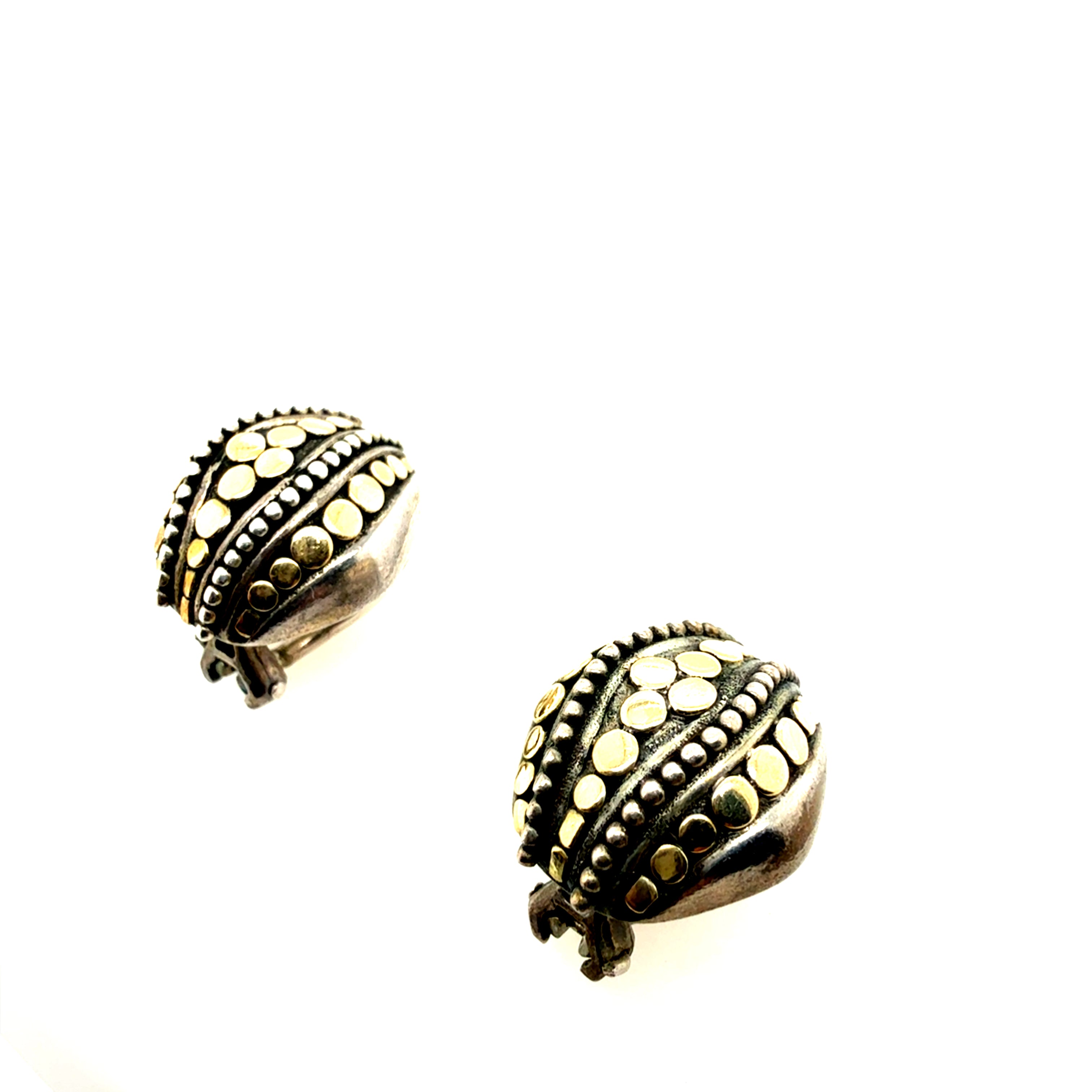 Retro 925 Silver & 18K Yellow Gold Inlay Earrings Circa 1980