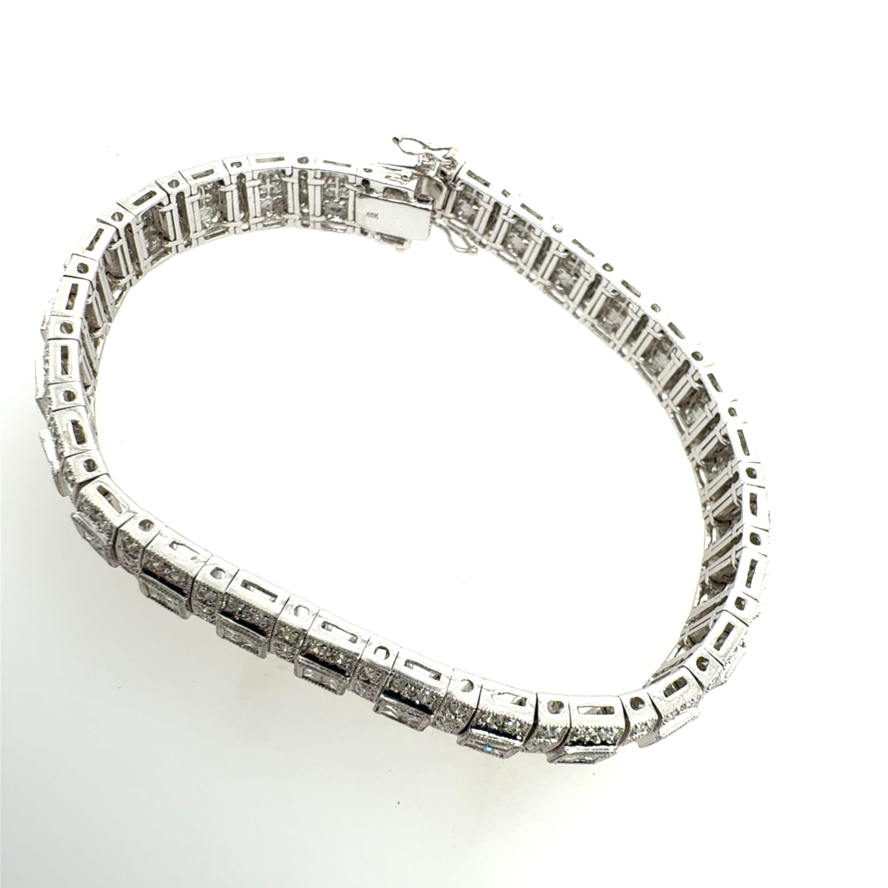 Modern Gold 4 Carat Natural Colorless Round & Princess Diamond Bracelet