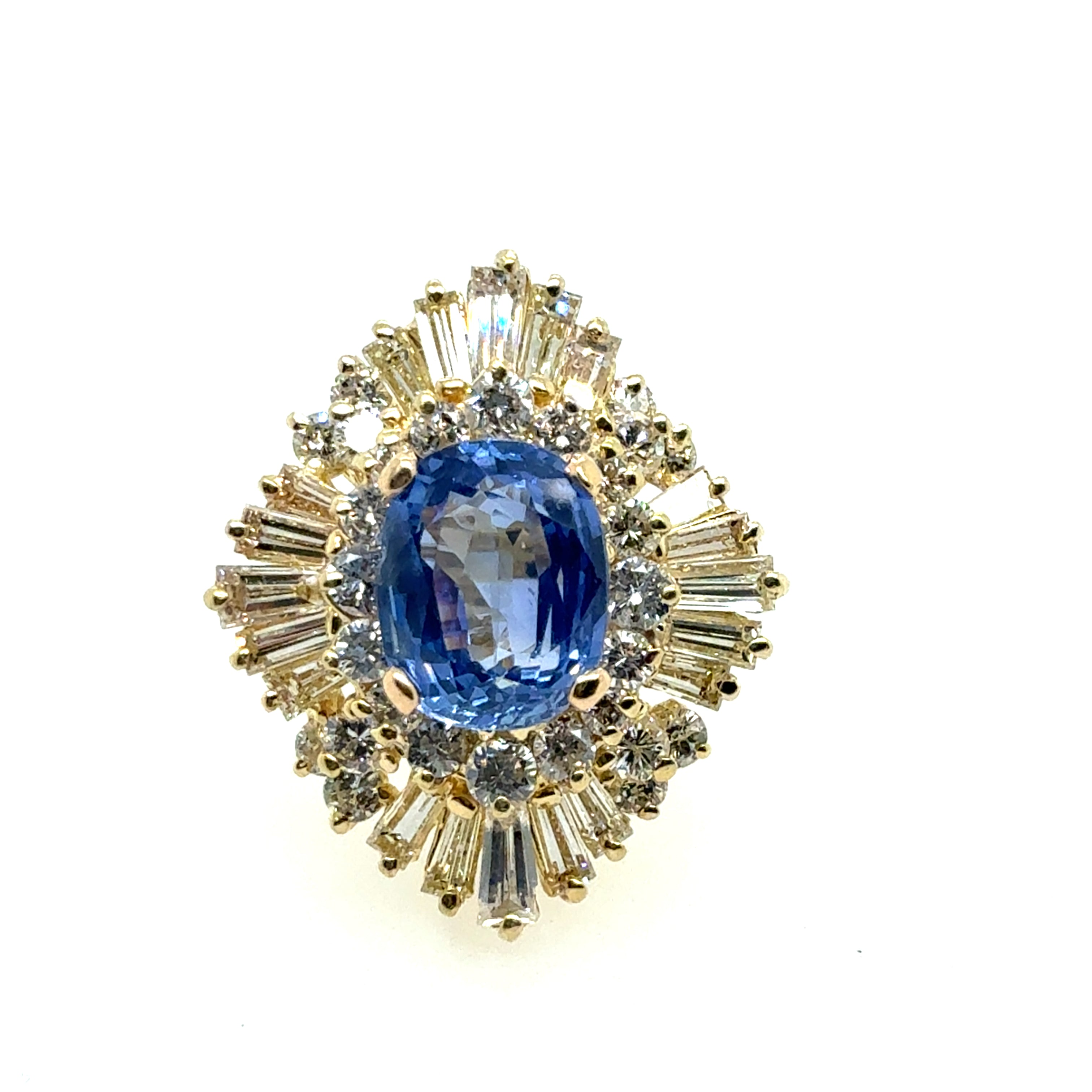 Retro Gold 4.75 Carat Natural Blue Sapphire & Diamond Ballerina Ring Circa 1970