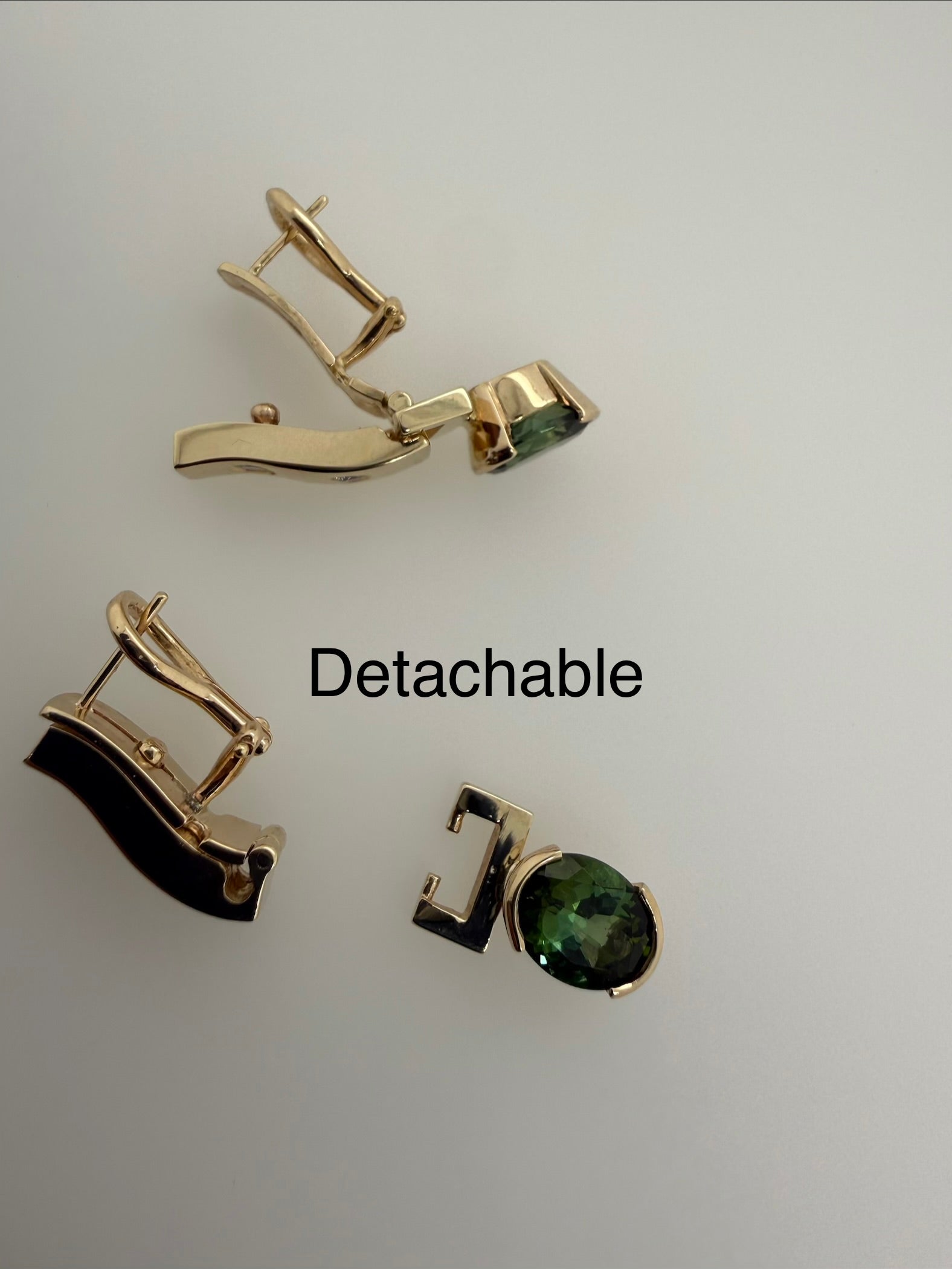 Retro Gold Natural Diamond and Green Tourmaline Detachable Earrings 1970