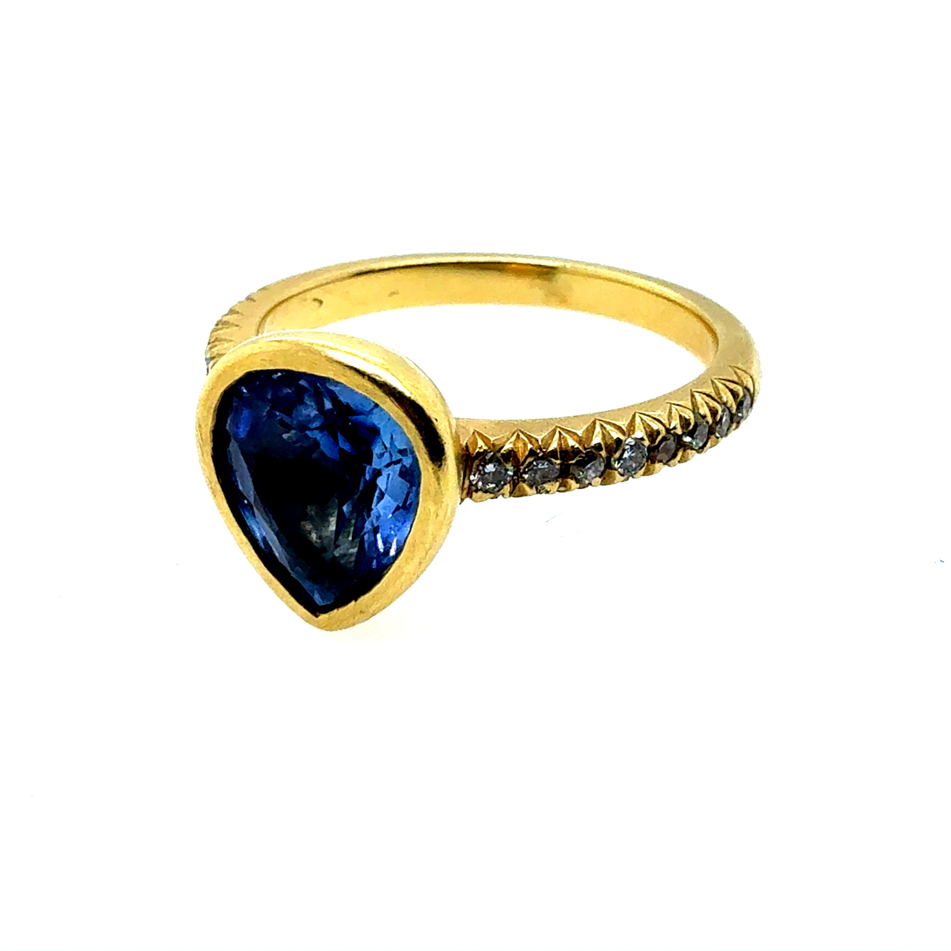 Modern Gold 2.12 Carat Pear Blue Sapphire & Natural Diamond Statement Ring