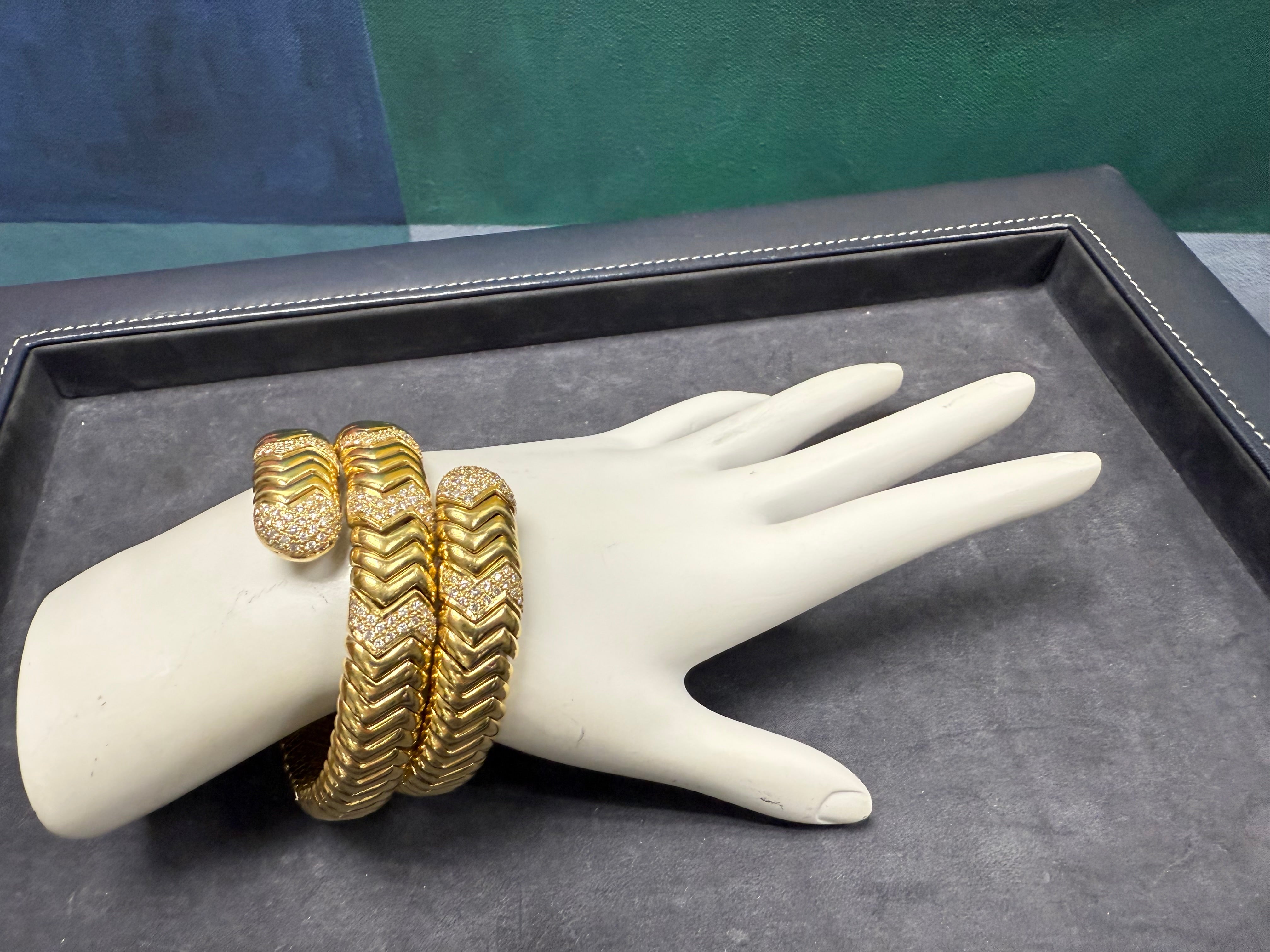 Retro Yellow Gold Flexible Snake Cuff Statement Bracelet Circa 1970