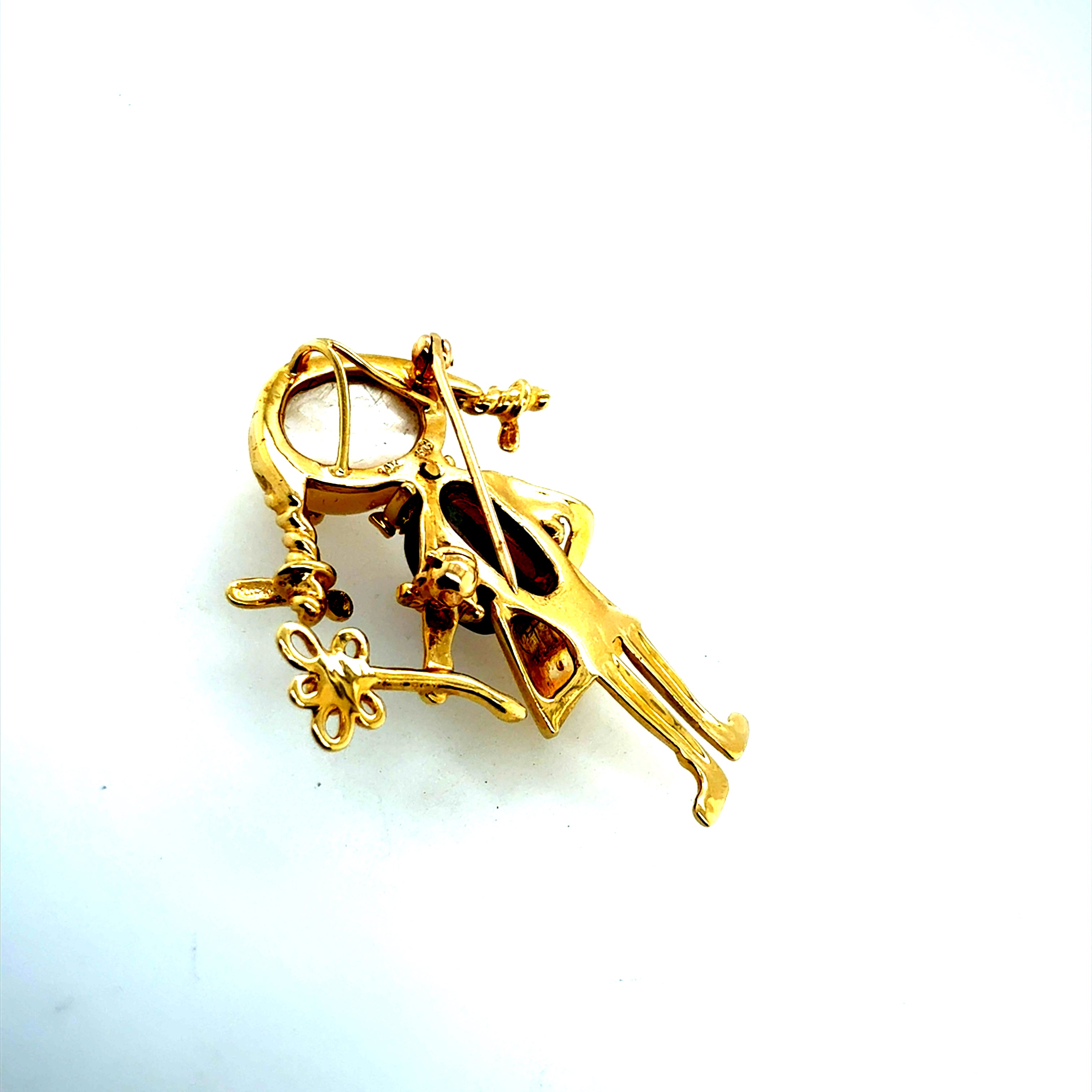 Retro Yellow Gold Flower Girl Pendant and Brooch Circa 1990