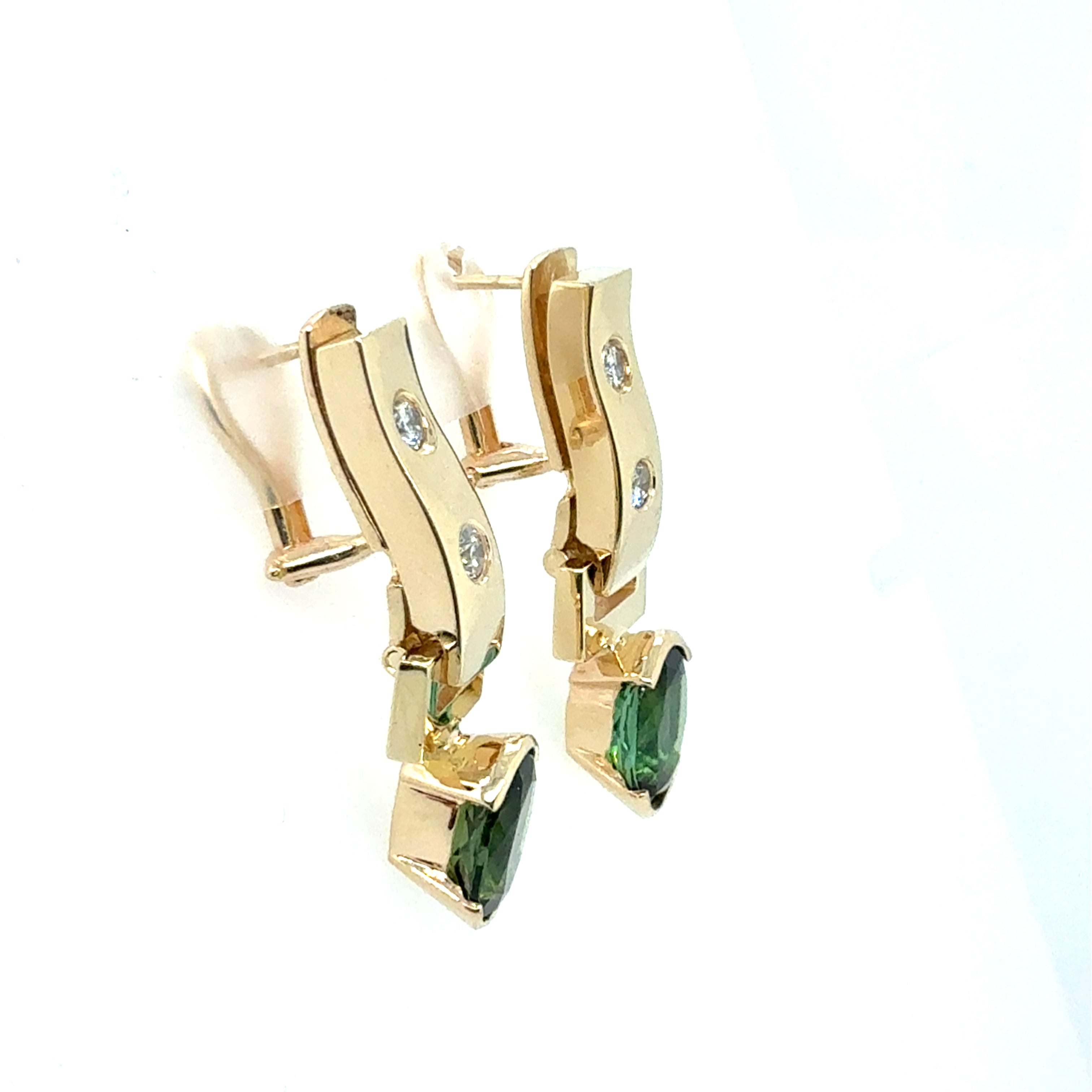 Retro Gold Natural Diamond and Green Tourmaline Detachable Earrings 1970