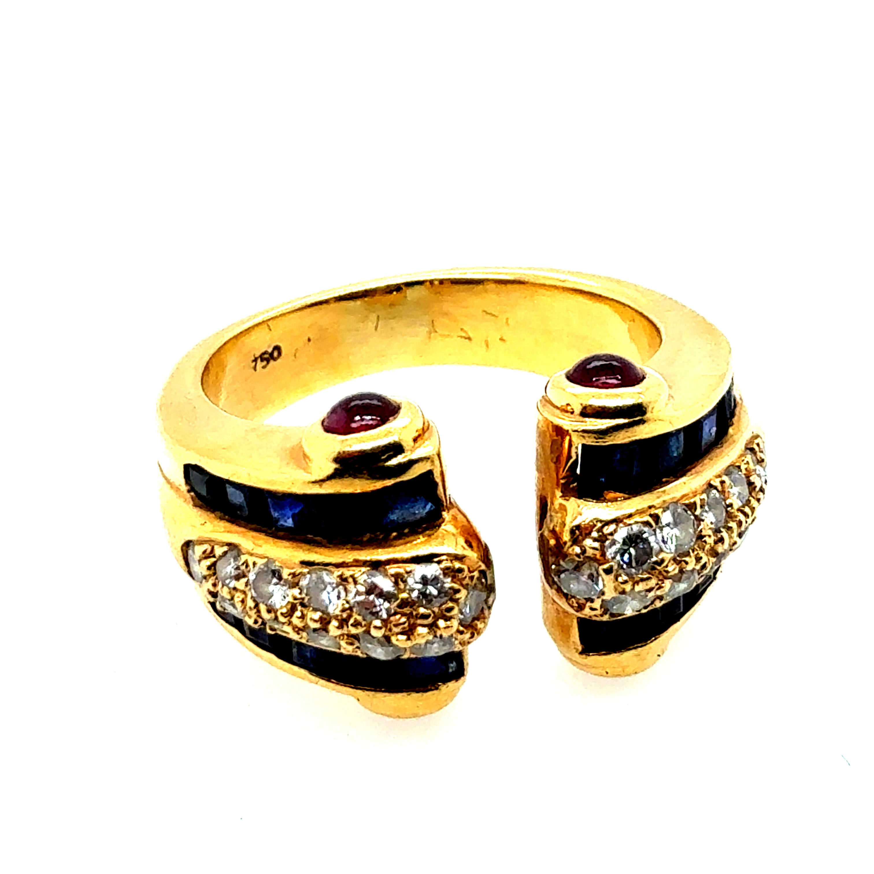 Retro Gold 1.25 Carat Natural Diamond Ruby & Sapphire Ring Circa 1970