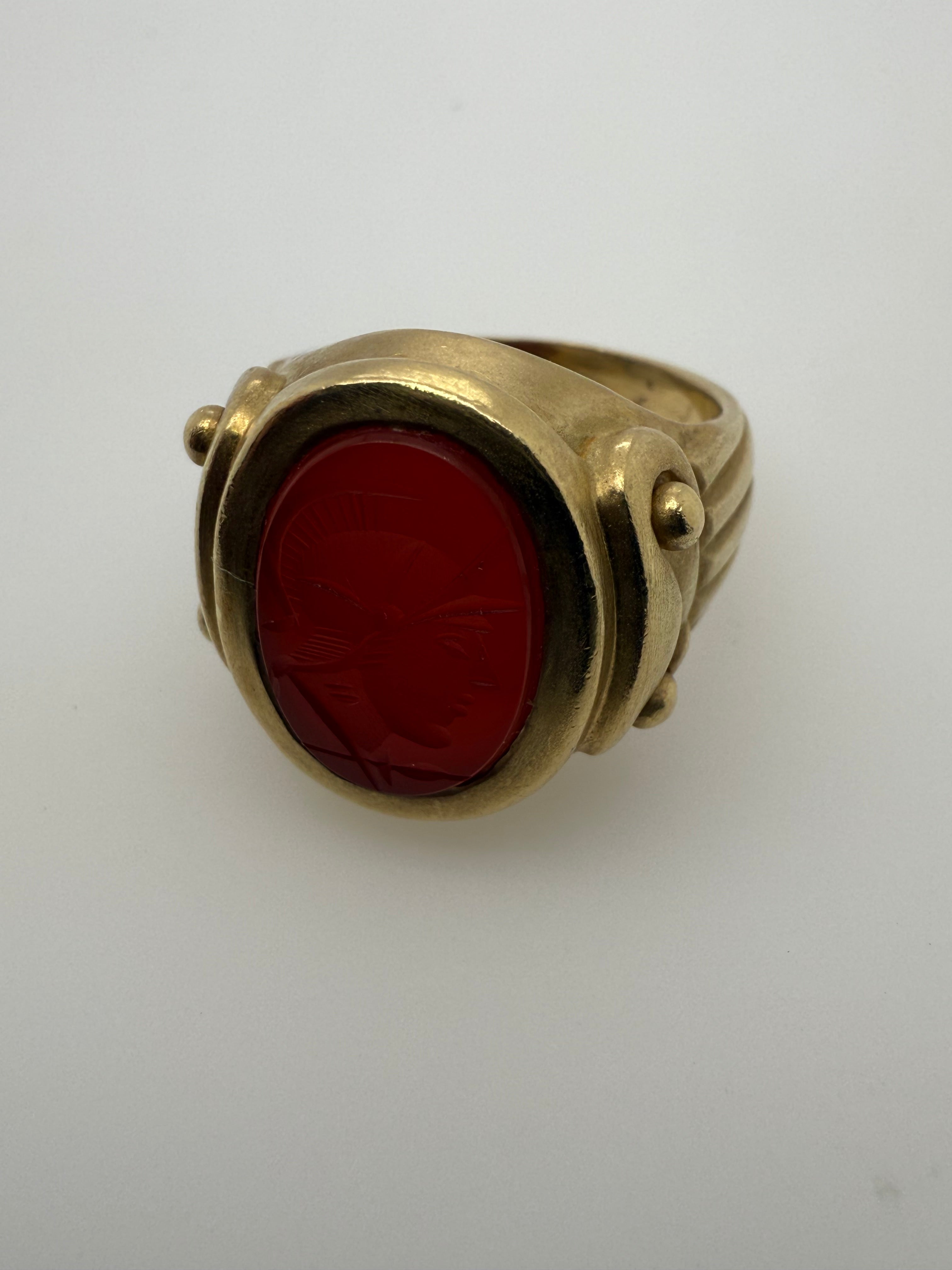 Retro Gold Natural Brownish Roman Carnelian Intaglio Statement Ring Circa 1980