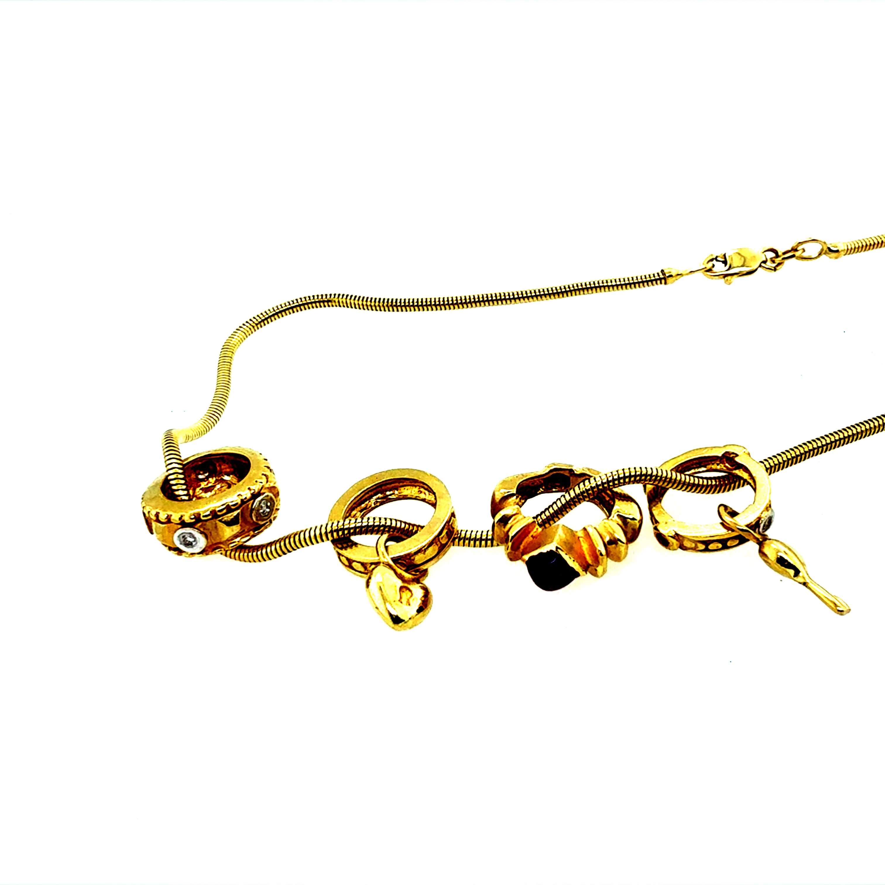 Retro Yellow Gold Designer Gemstone Charm Statement Necklace Circa 1980