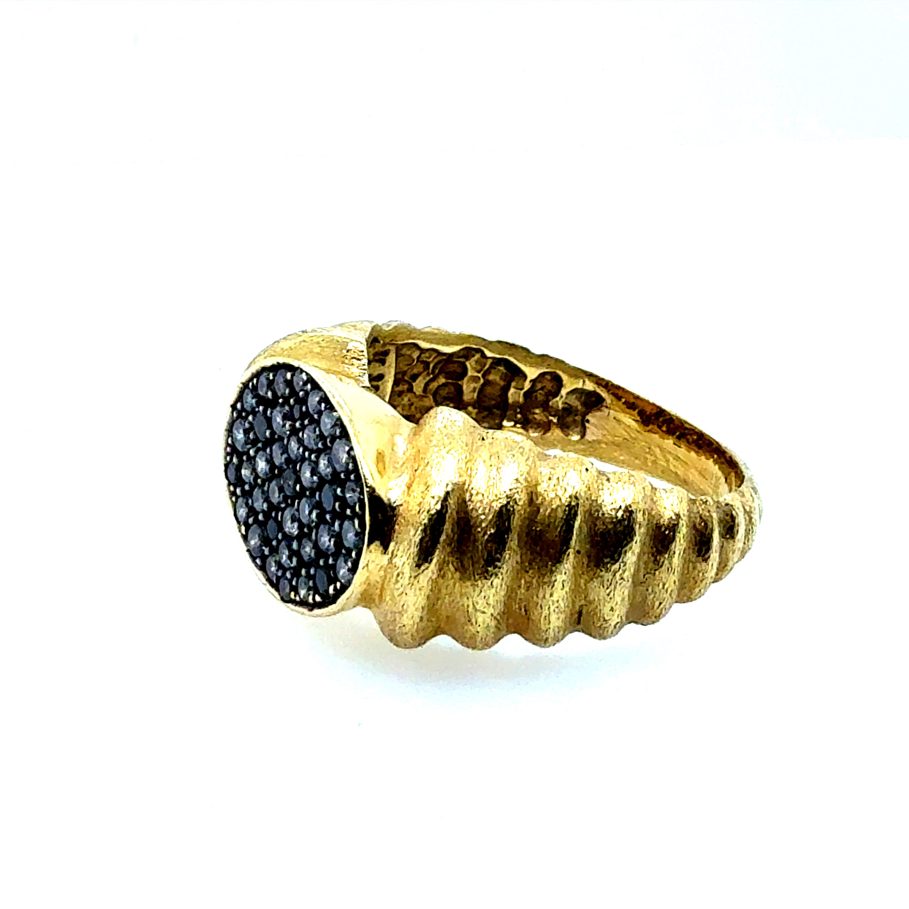 Retro Brushed Yellow Gold Natural Diamond Statement Ring by R. Stone