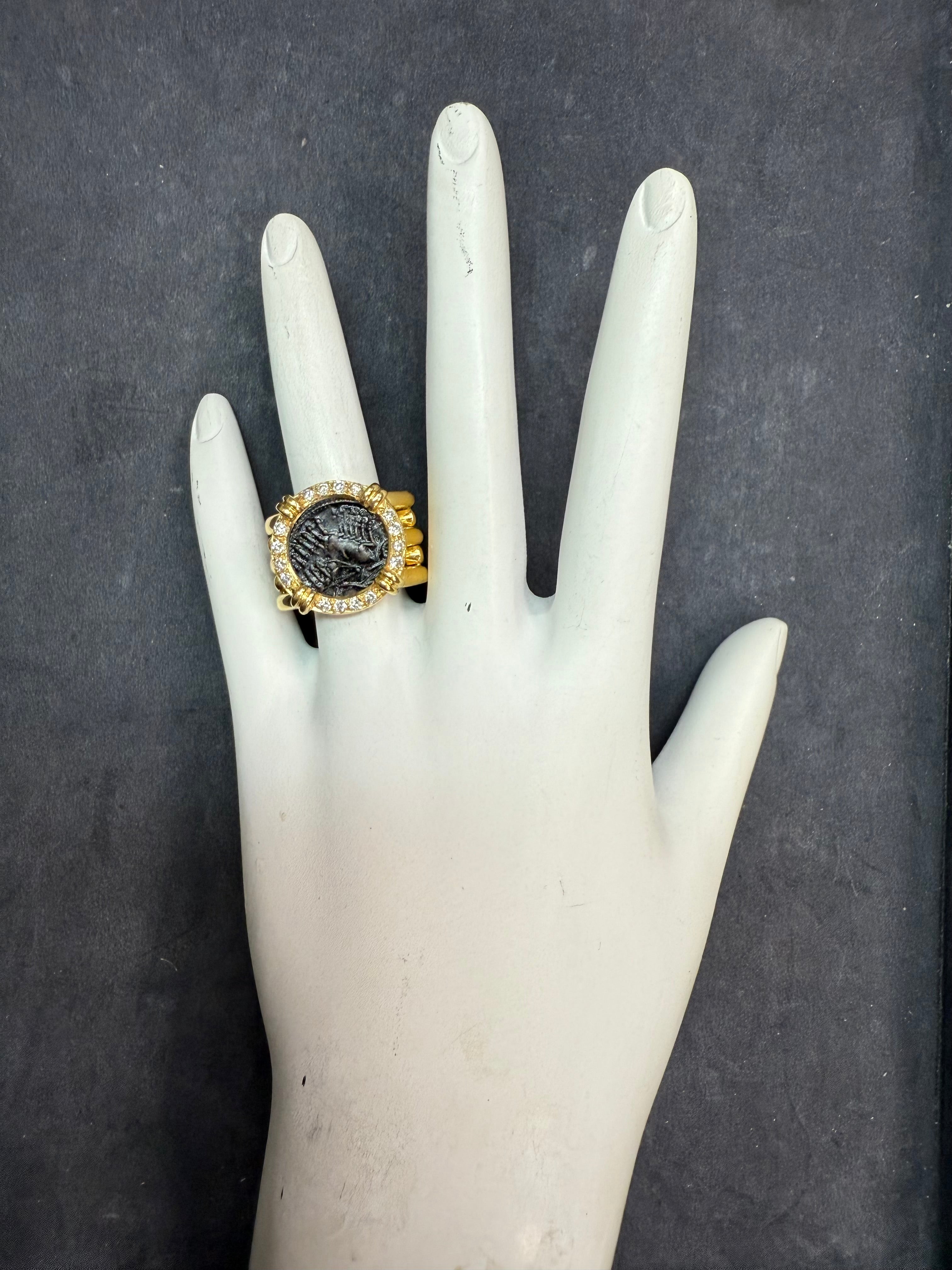 Retro Gold 0.5 Carat Natural Diamond & Ancient Coin Flexible Statement Ring