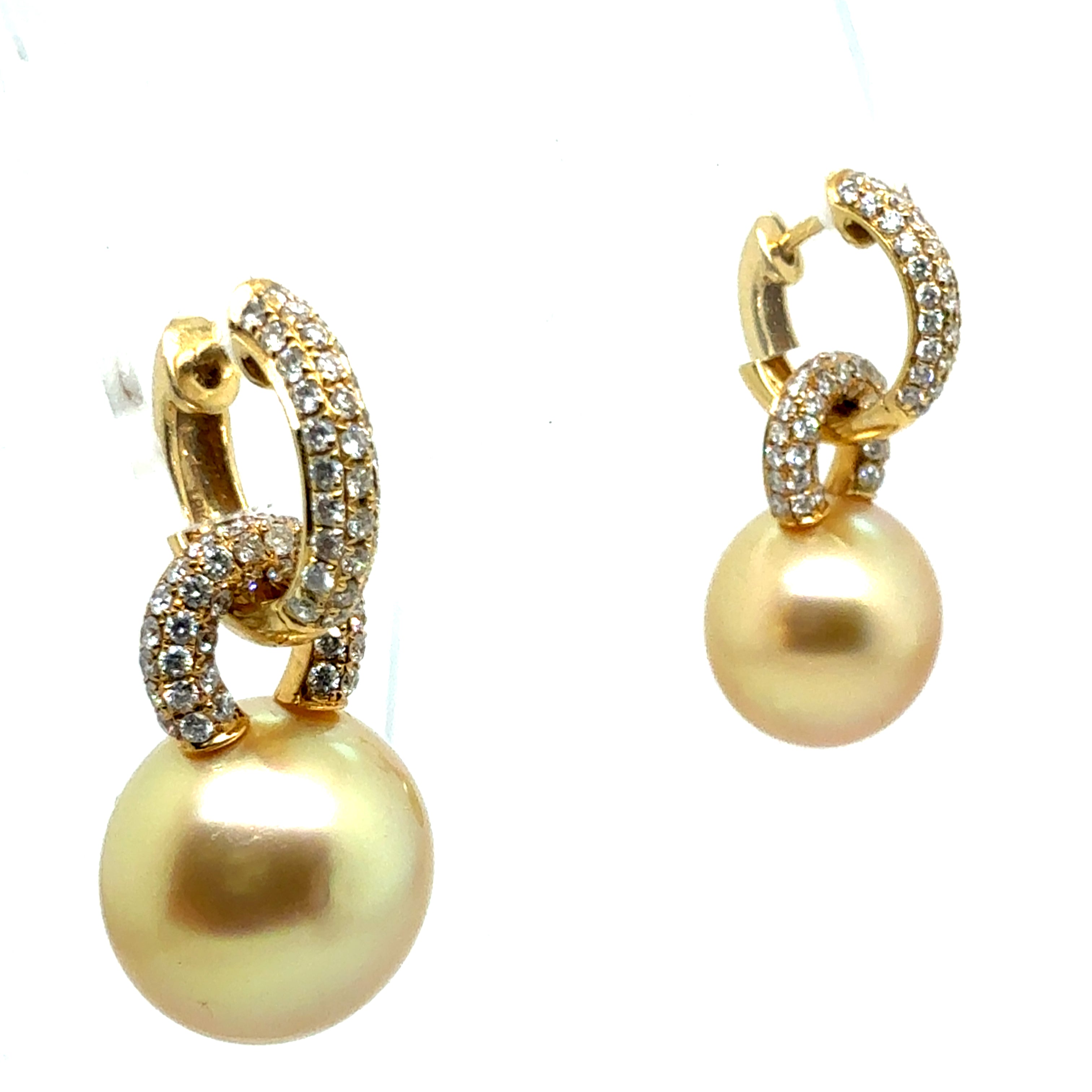 Modern Gold 1.5ct Natural Diamond & Champagne South Sea Pearl Earrings