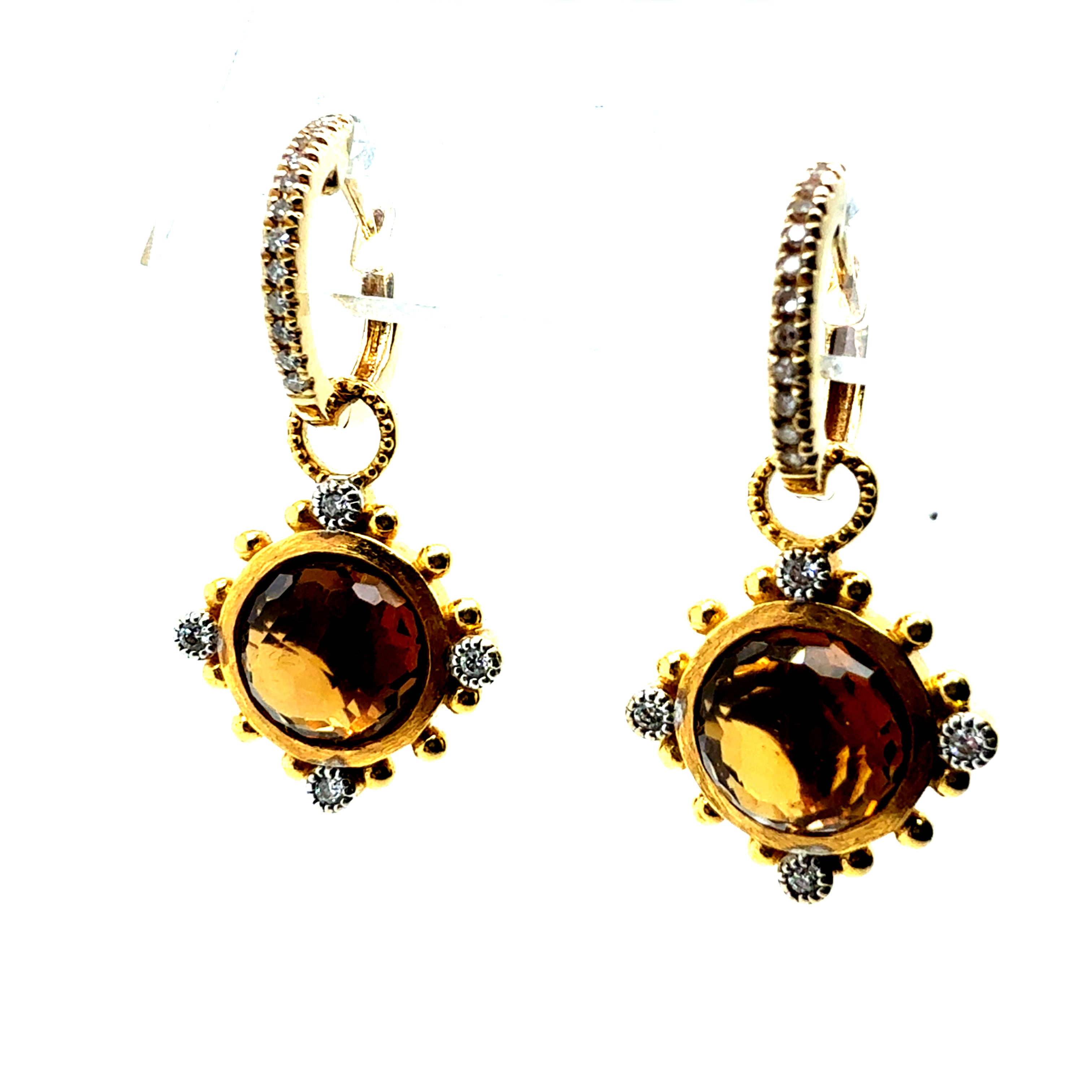 Retro Inès de la Fressange Natural Diamond & Rose-Cut Citrine Drop Earrings