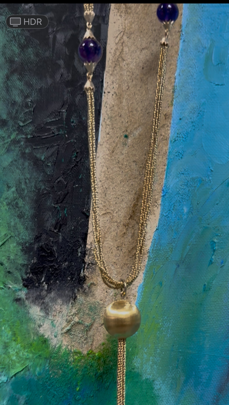 Retro 18K Gold Five Strand Amethyst Opera Necklace Circa 1970