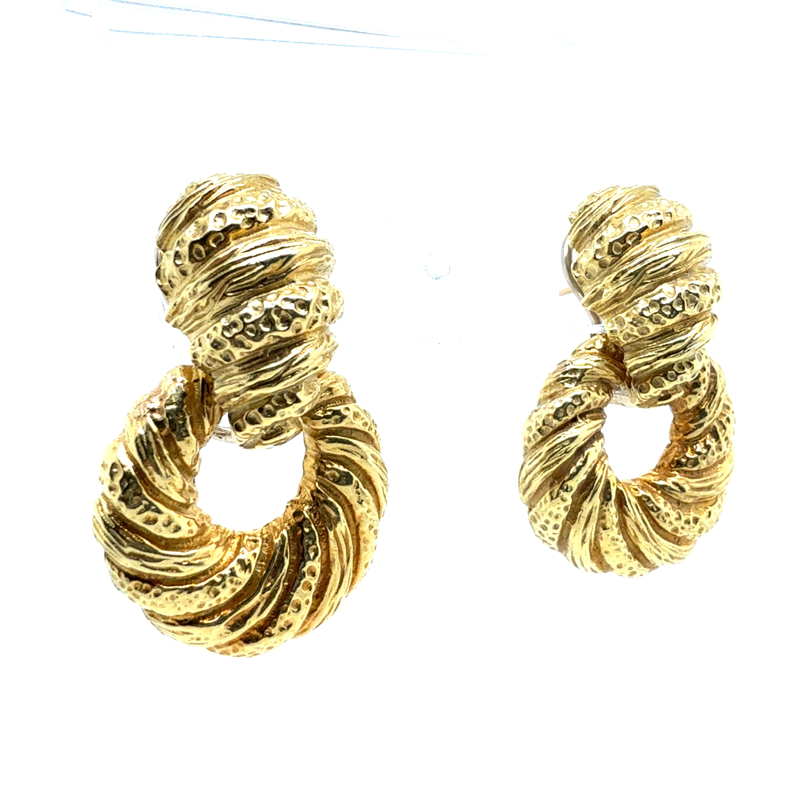 Retro 18K Yellow Gold Shrimp Style Statement Earrings Circa 1980