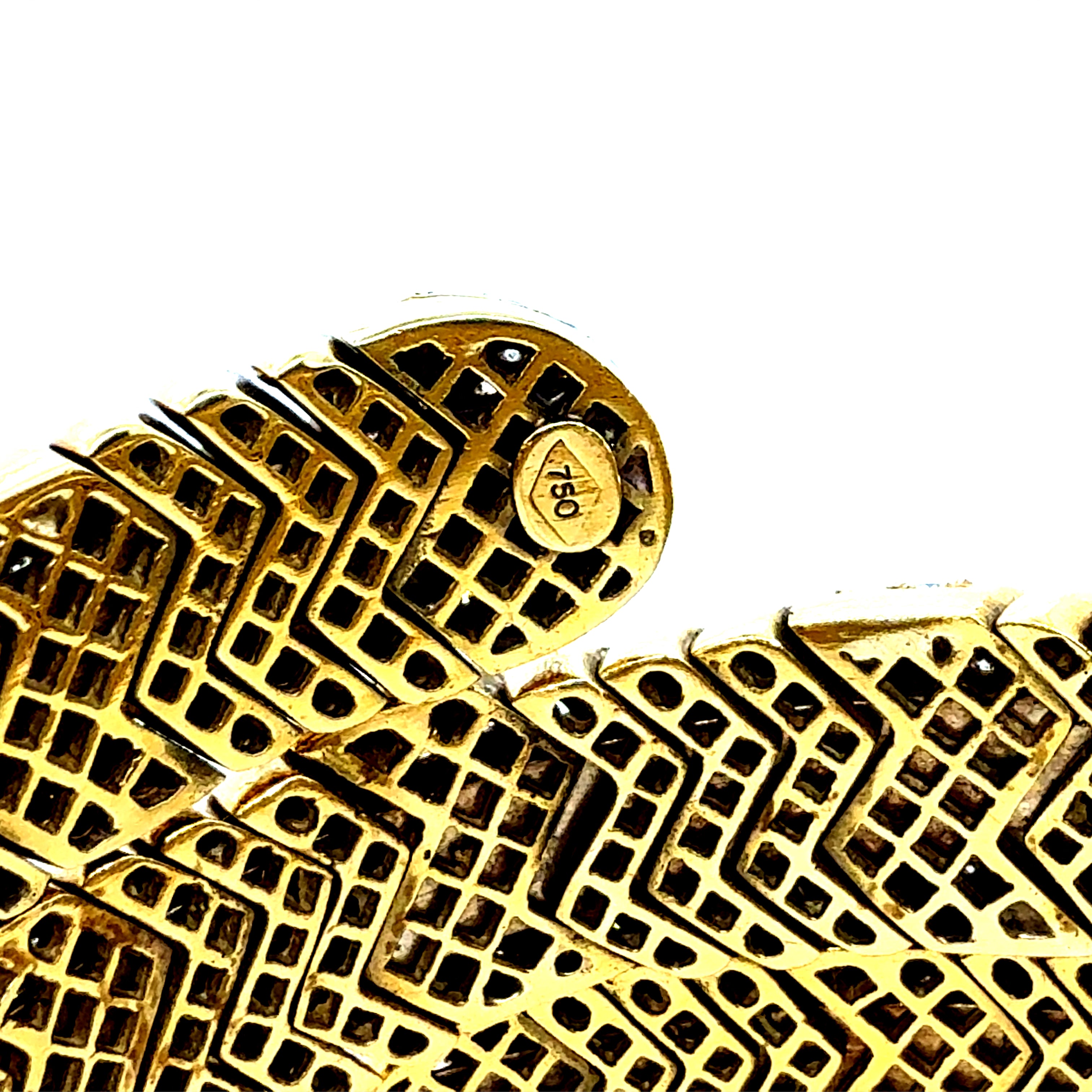 Retro Yellow Gold Flexible Snake Cuff Statement Bracelet Circa 1970