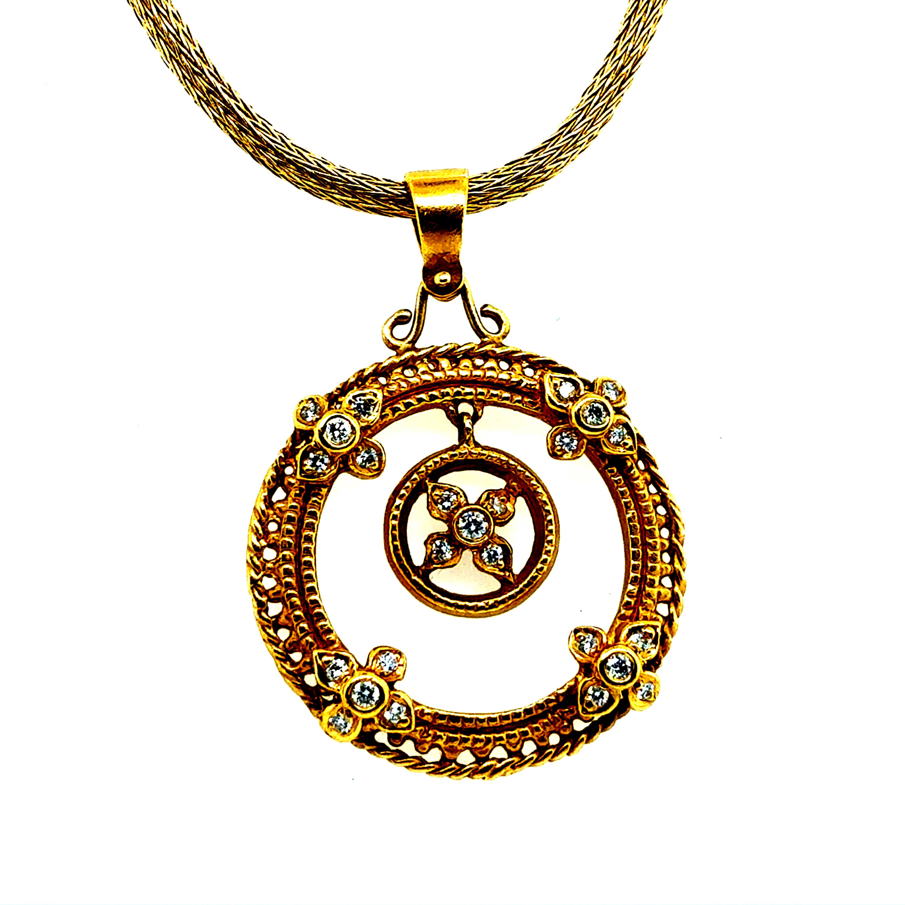 Retro 22K Yellow Gold 0.45 Carat Natural Diamond Statement Pendant Circa 1990