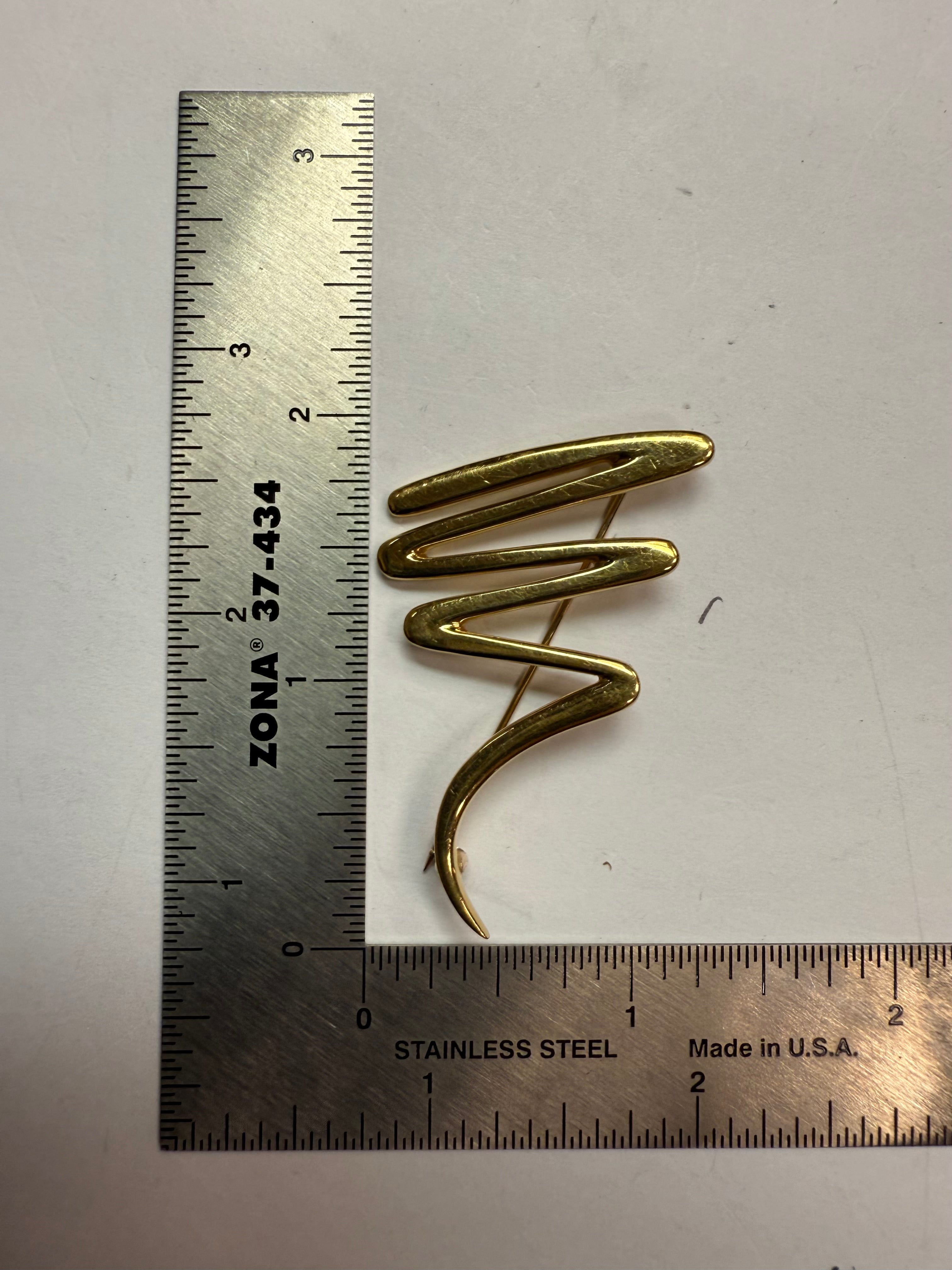 Retro 18K Gold Tiffany & Co. “Zig-Zag” Brooch by Paloma Picasso Circa 1983