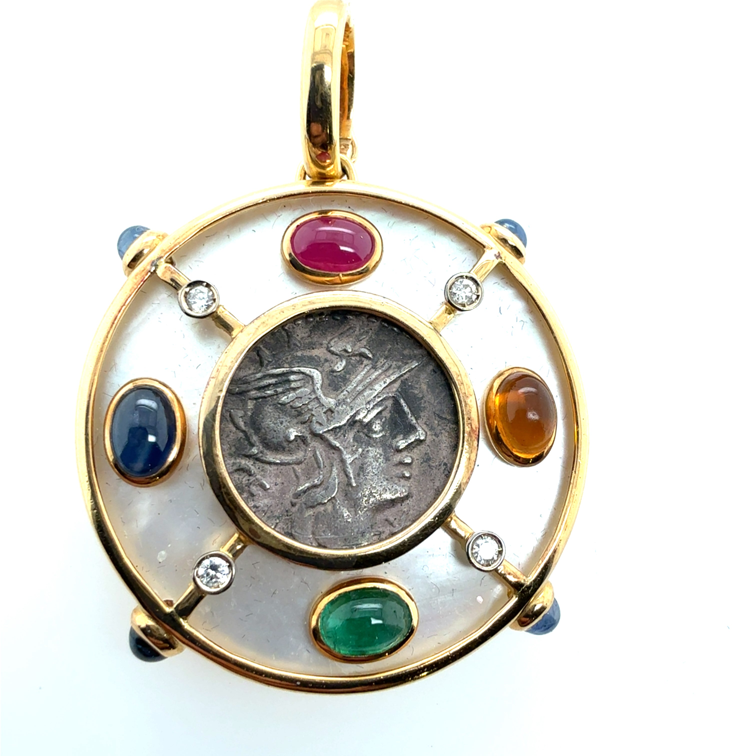 Retro Gold Multicolor CAB Natural Gems Pendant by GIANSANTI ROMA