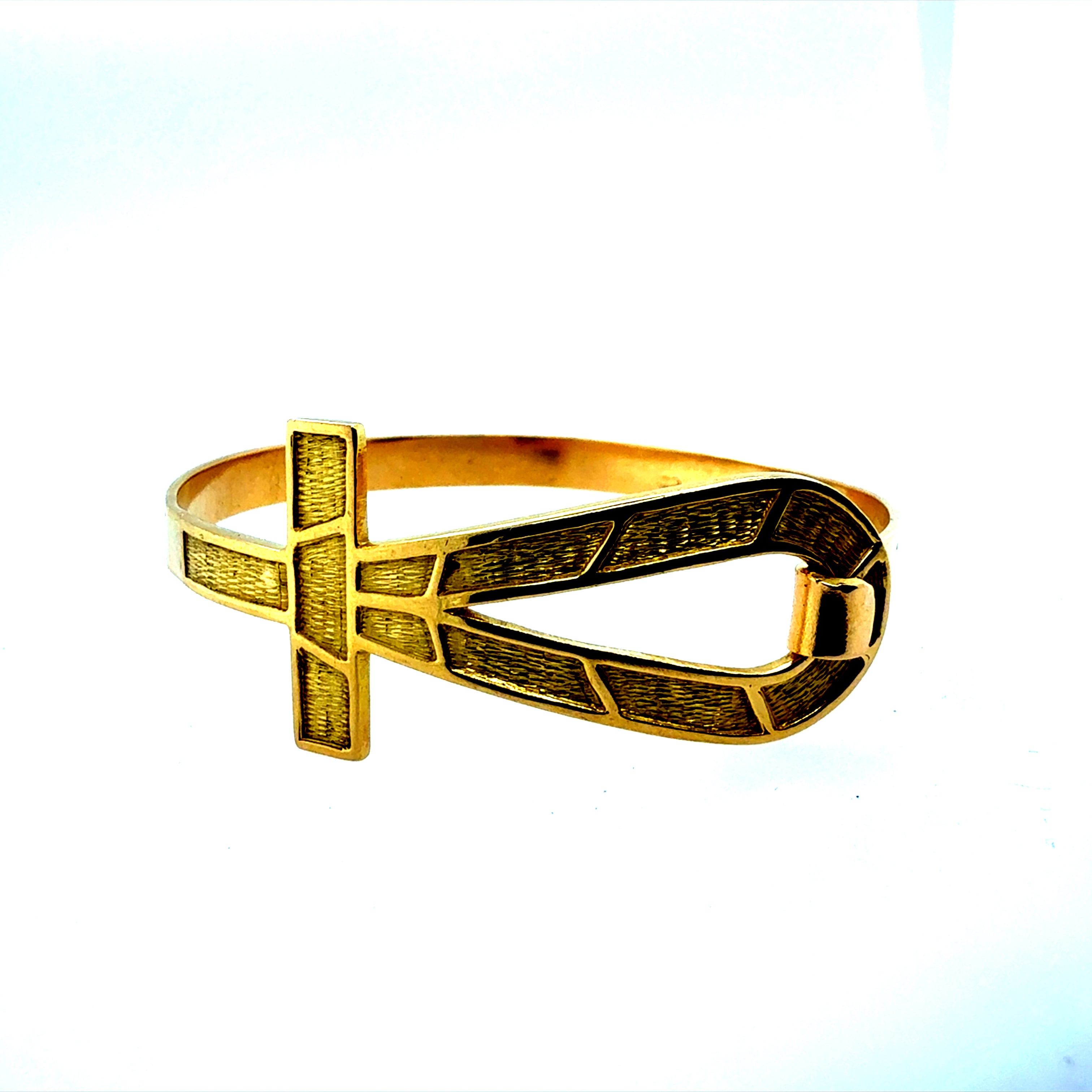 Retro Yellow Gold Egyptian Ankh Bangle Bracelet Circa 1985