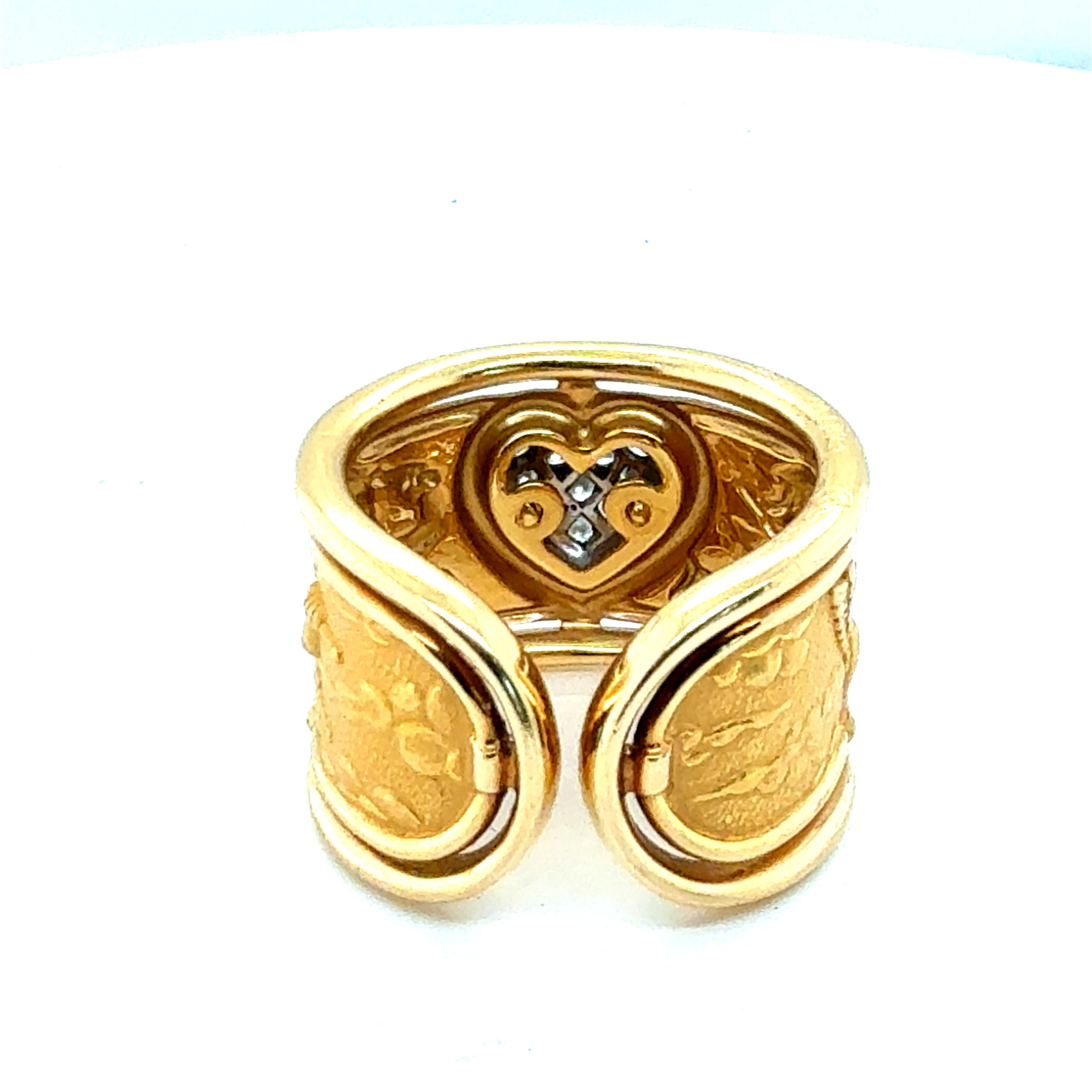 Retro Gold Signed Carrera y Carrera Natural Diamond Heart Repousse Ring