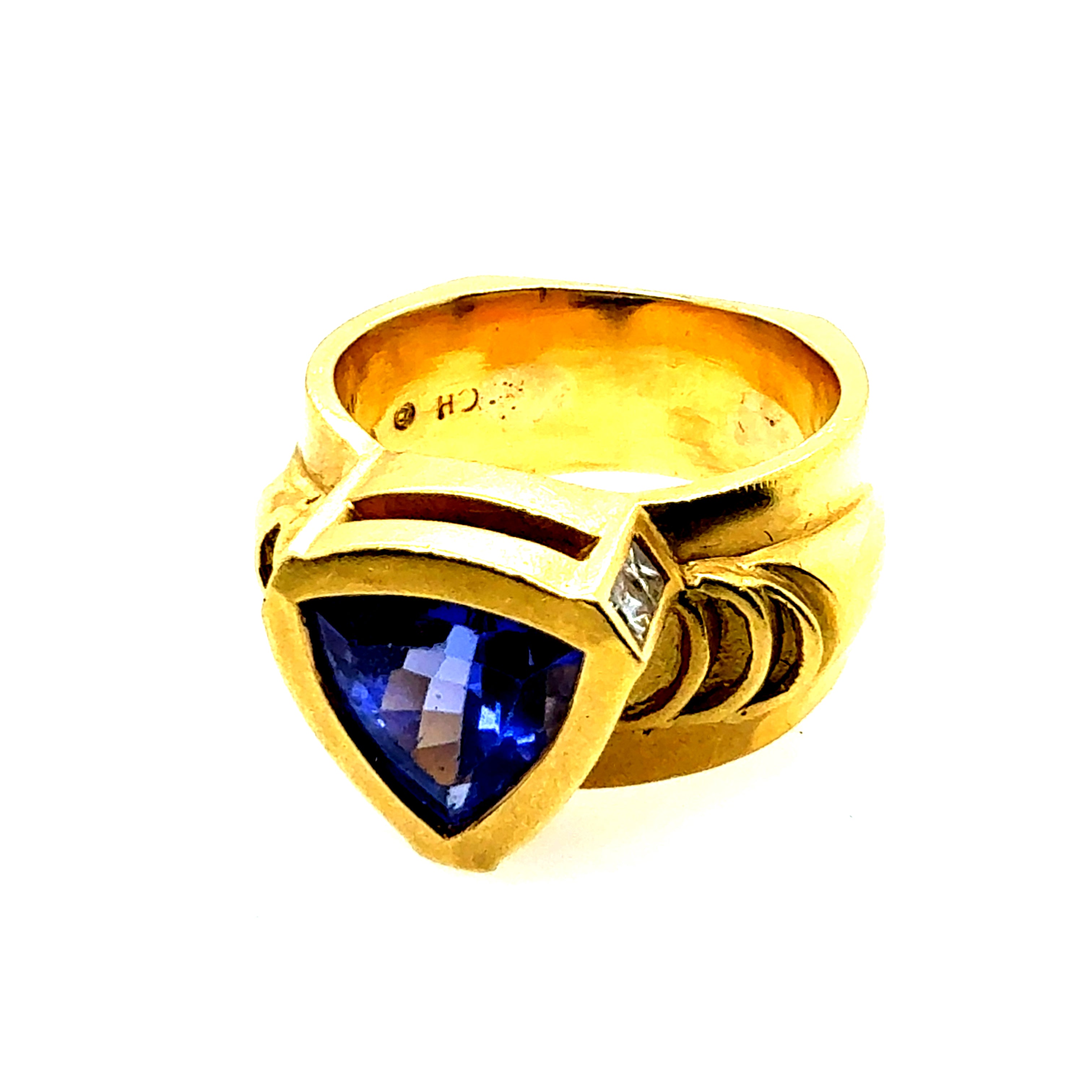 Retro Gold 2.5 Carat Natural Tanzanite & Diamond Statement Ring Circa 1980