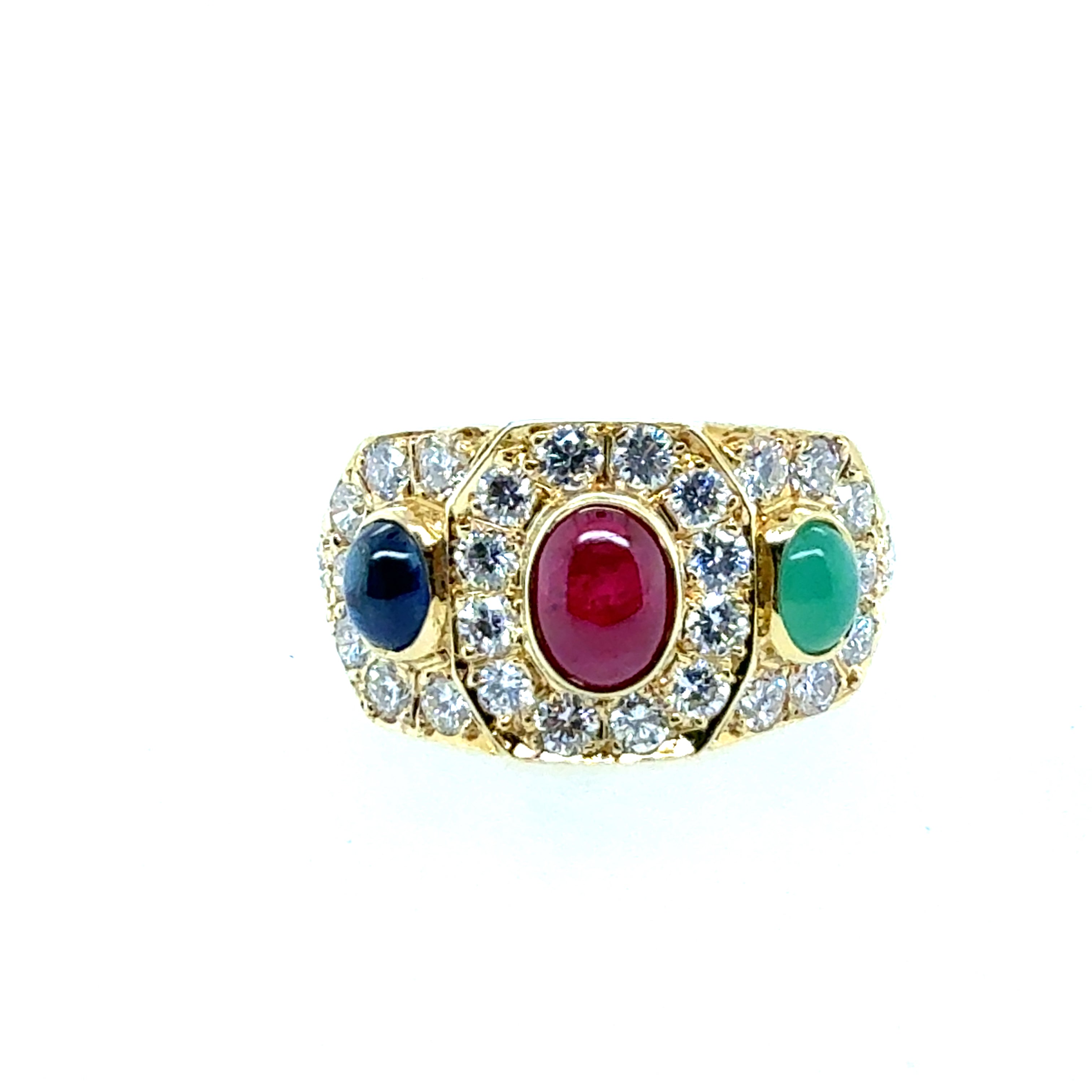 Retro Gold 3.25 Carat Natural Diamond Multicolor Cab Statement Ring Circa 1980