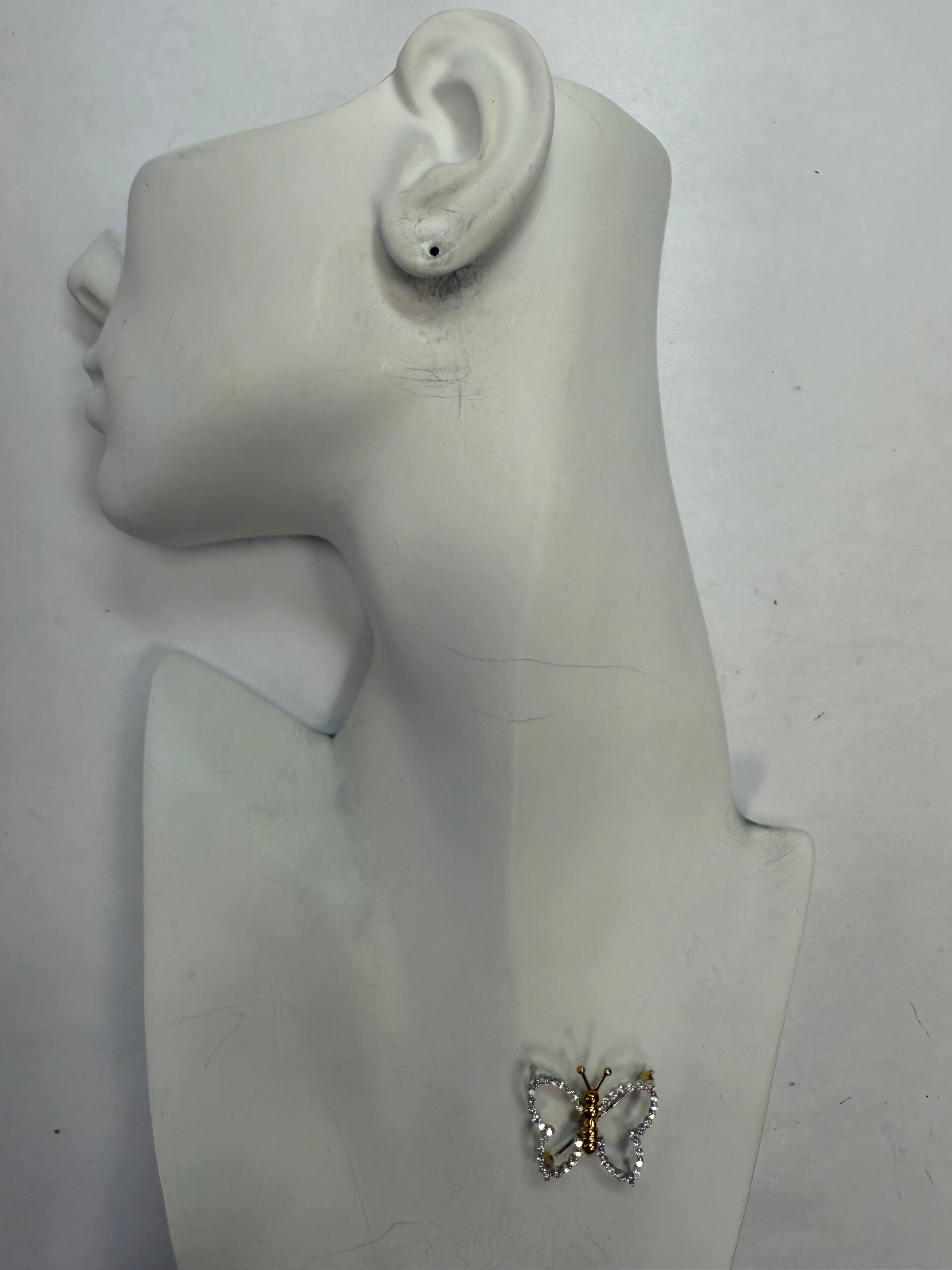 Retro Two Tone Gold 1 Carat Natural Diamond Butterfly Pin by Lindenman